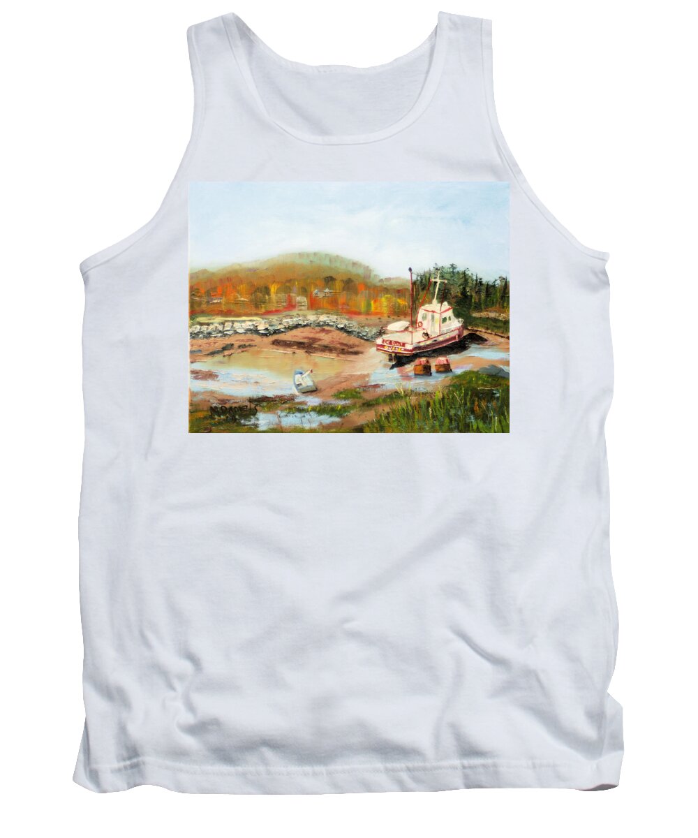 Painting Tank Top featuring the painting Boat at Bic Quebec by Michael Daniels