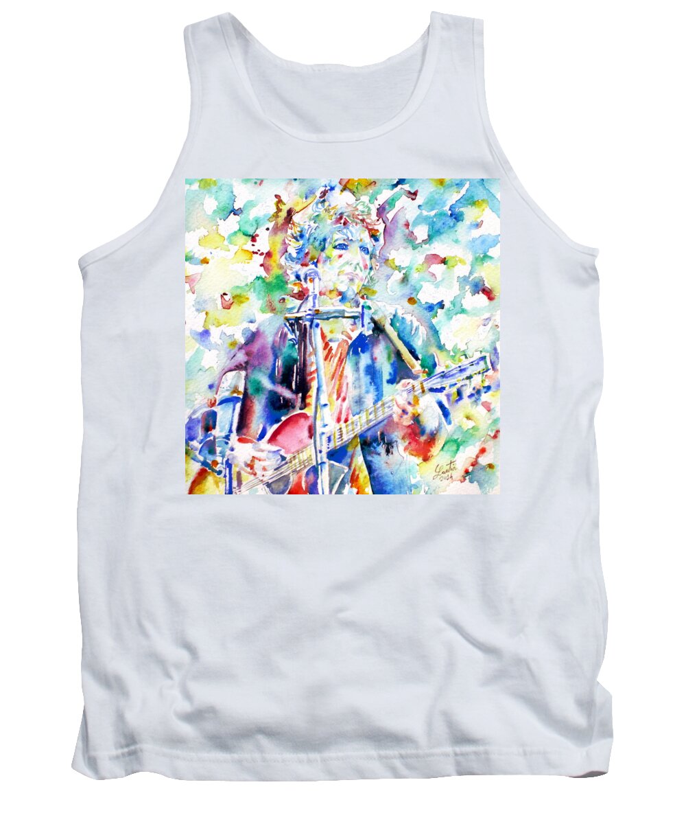 Bob Tank Top featuring the painting BOB DYLAN playing the GUITAR - watercolor portrait.1 by Fabrizio Cassetta
