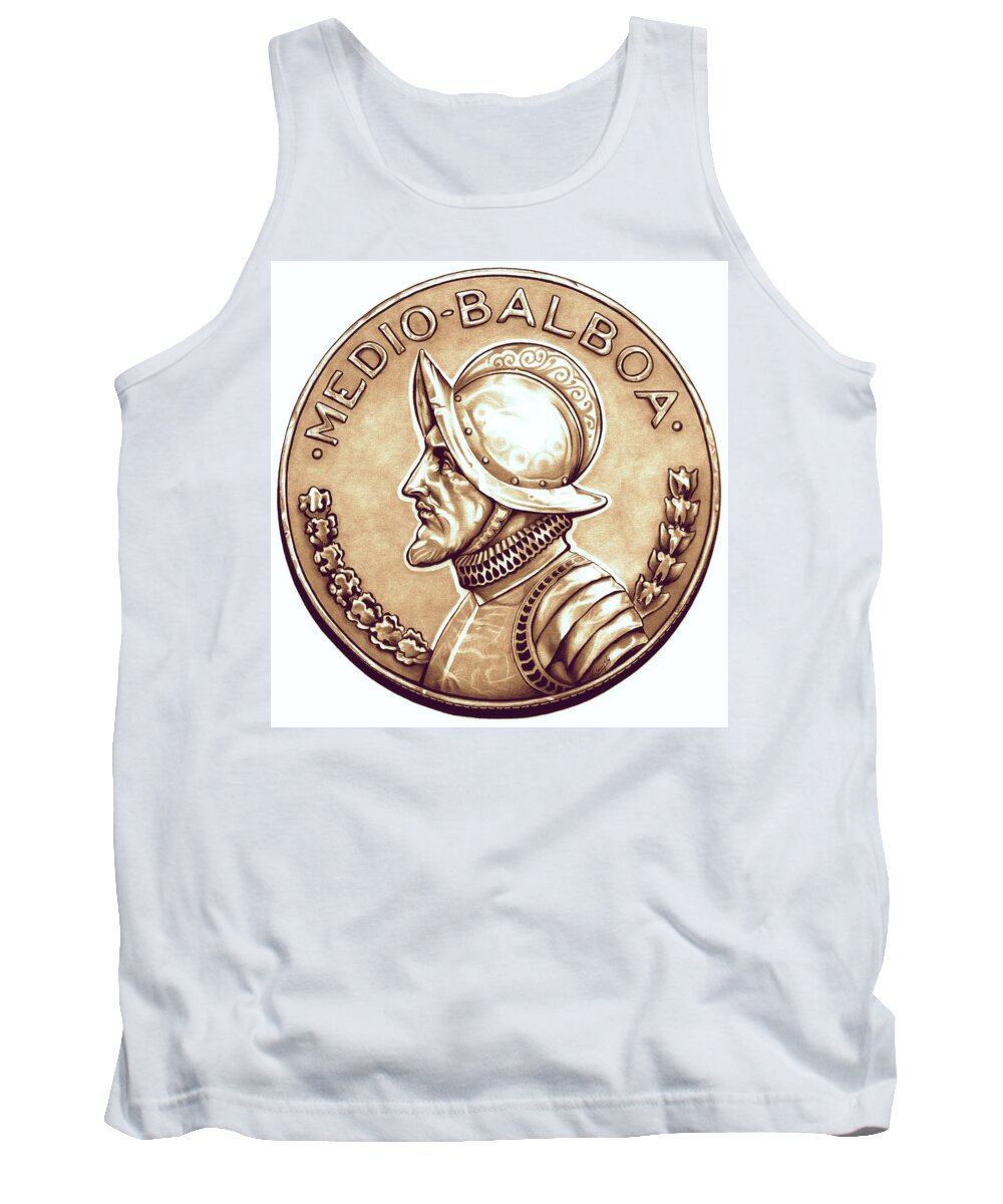 Coin Tank Top featuring the drawing Bronze Balboa by Fred Larucci