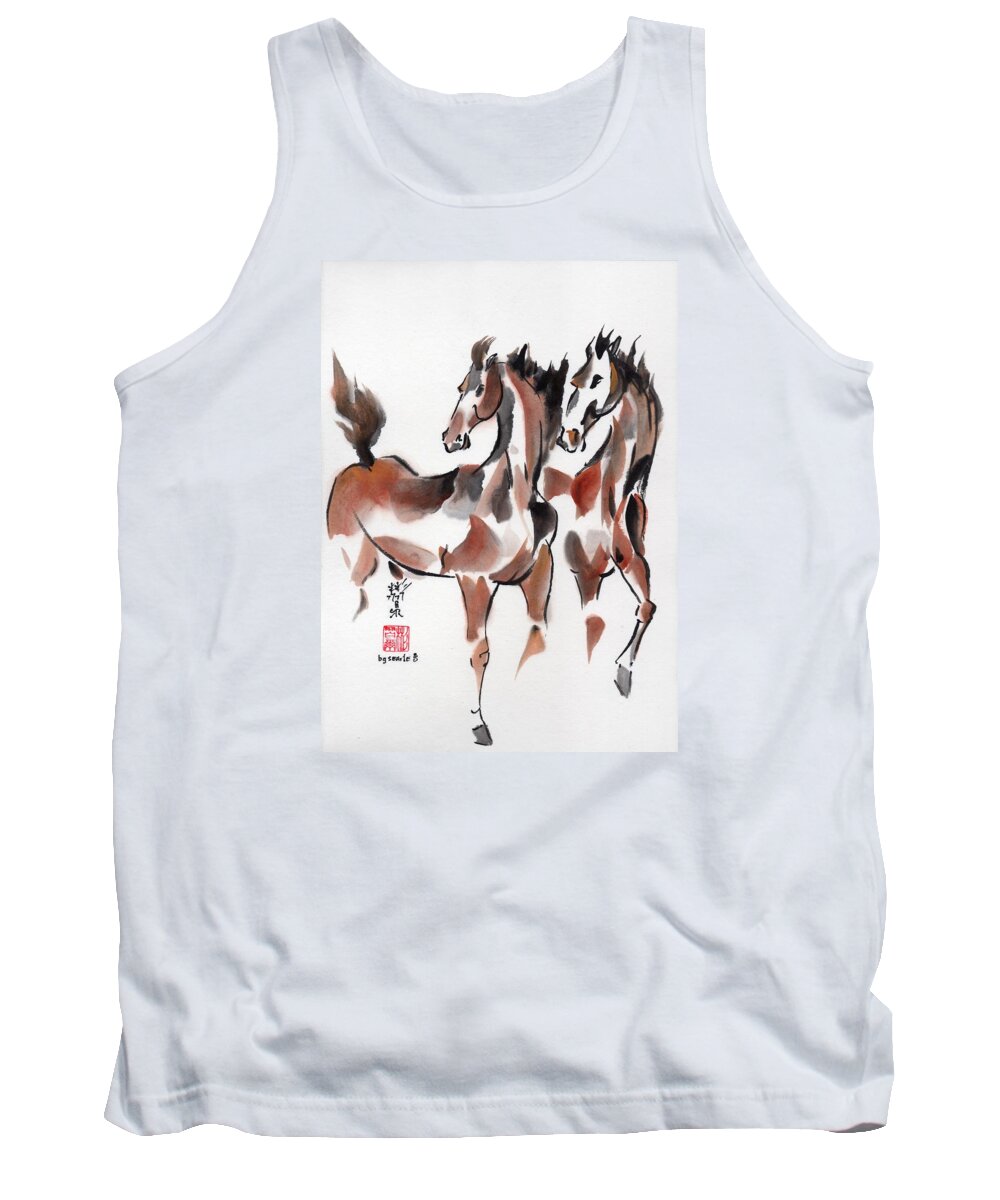 Chinese Brush Painting Tank Top featuring the painting Brothers by Bill Searle