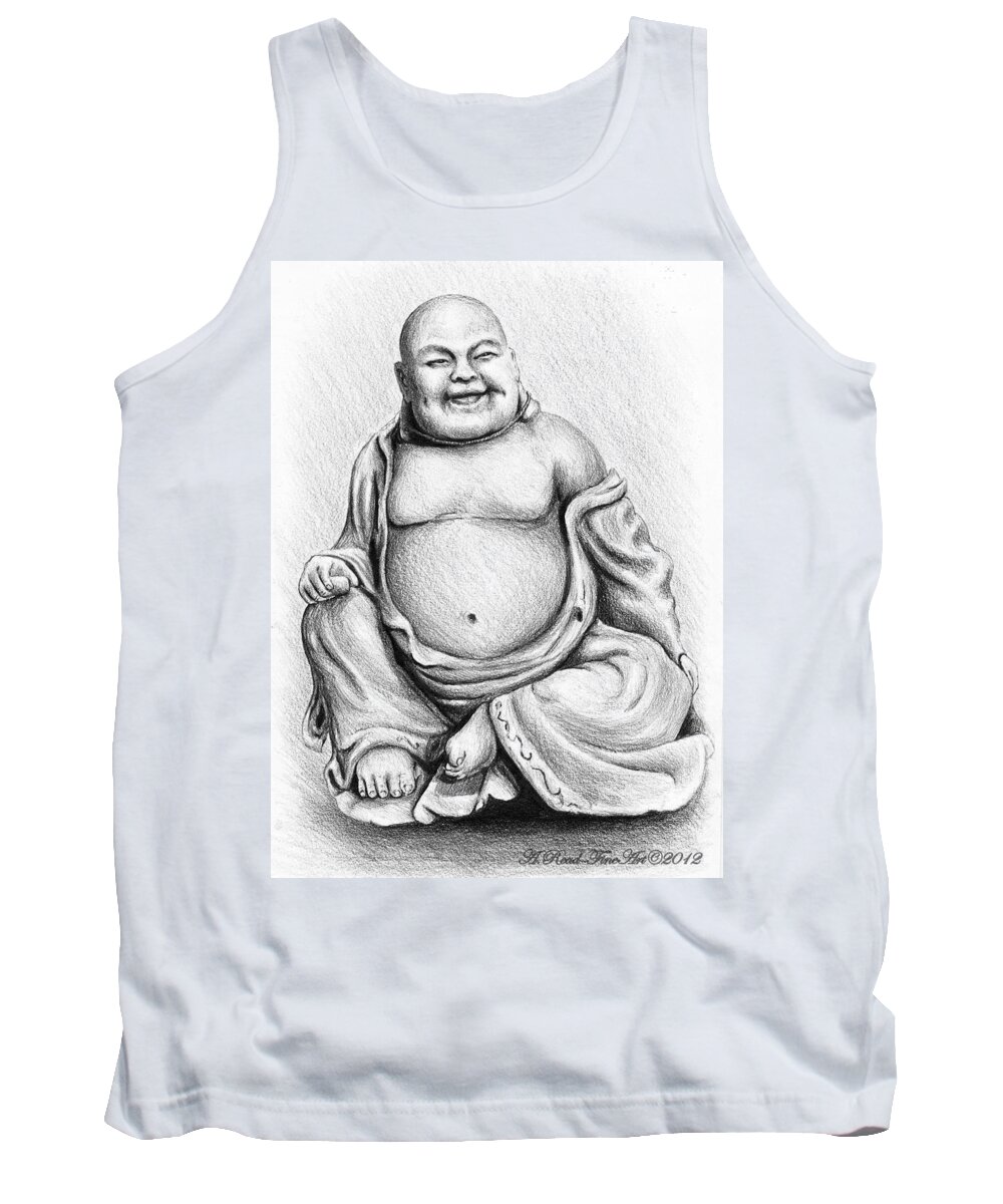 Buddha Tank Top featuring the drawing Buddha Buddy by Andrew Read