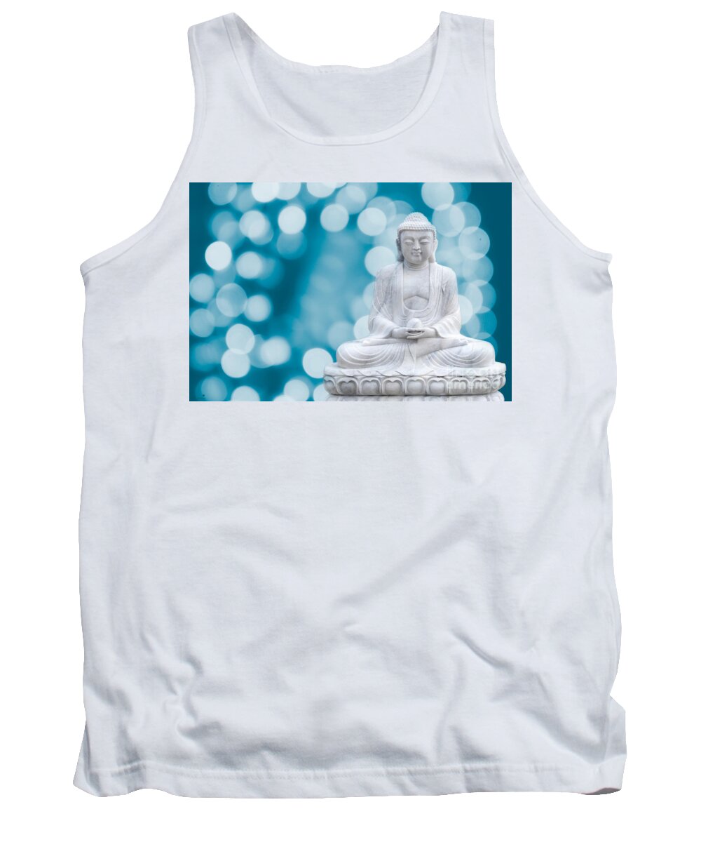 Asia Tank Top featuring the photograph Buddha Enlightenment Blue by Hannes Cmarits
