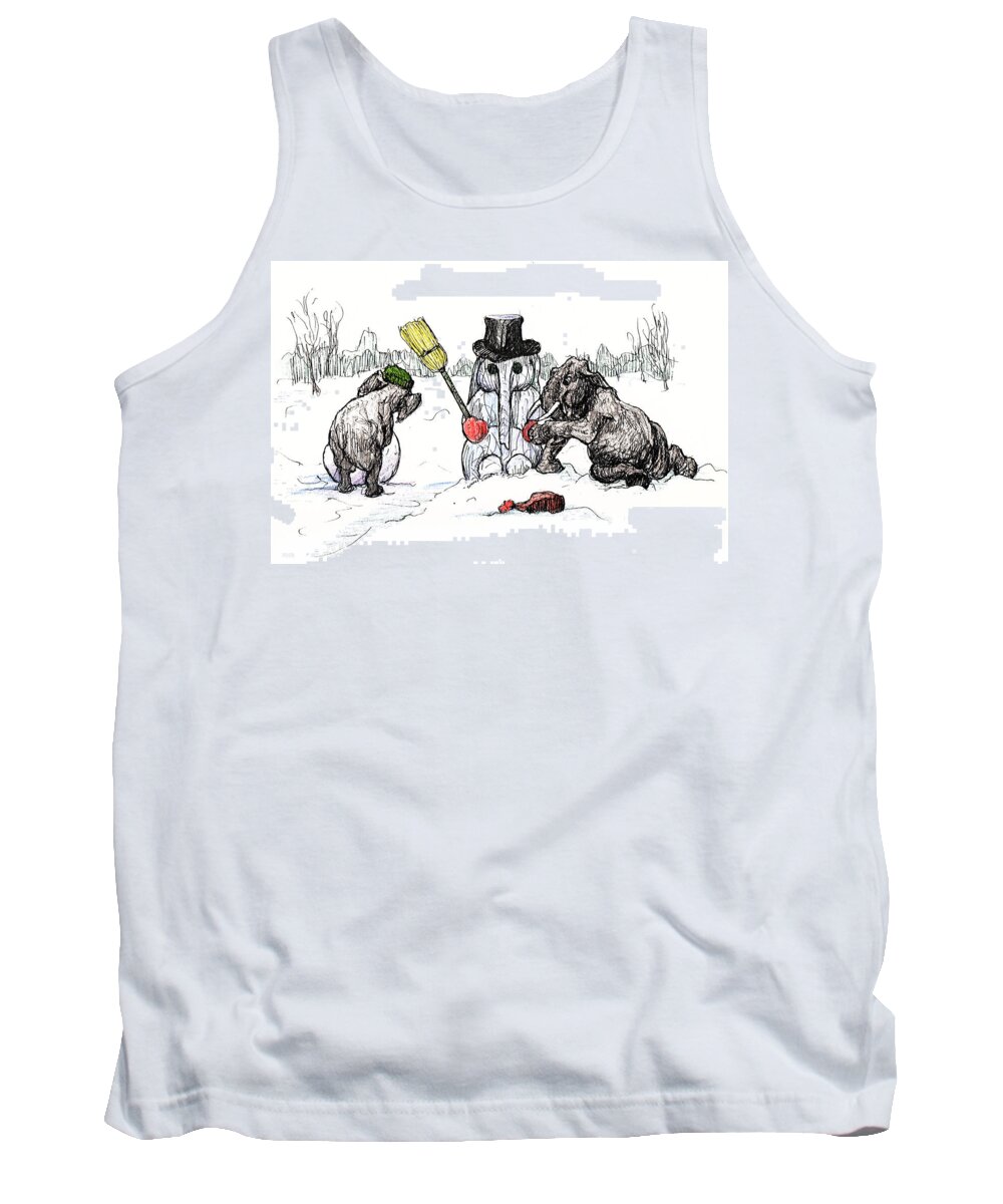 Pen And Ink Tank Top featuring the painting Building a Snow Elephant by Donna Tucker