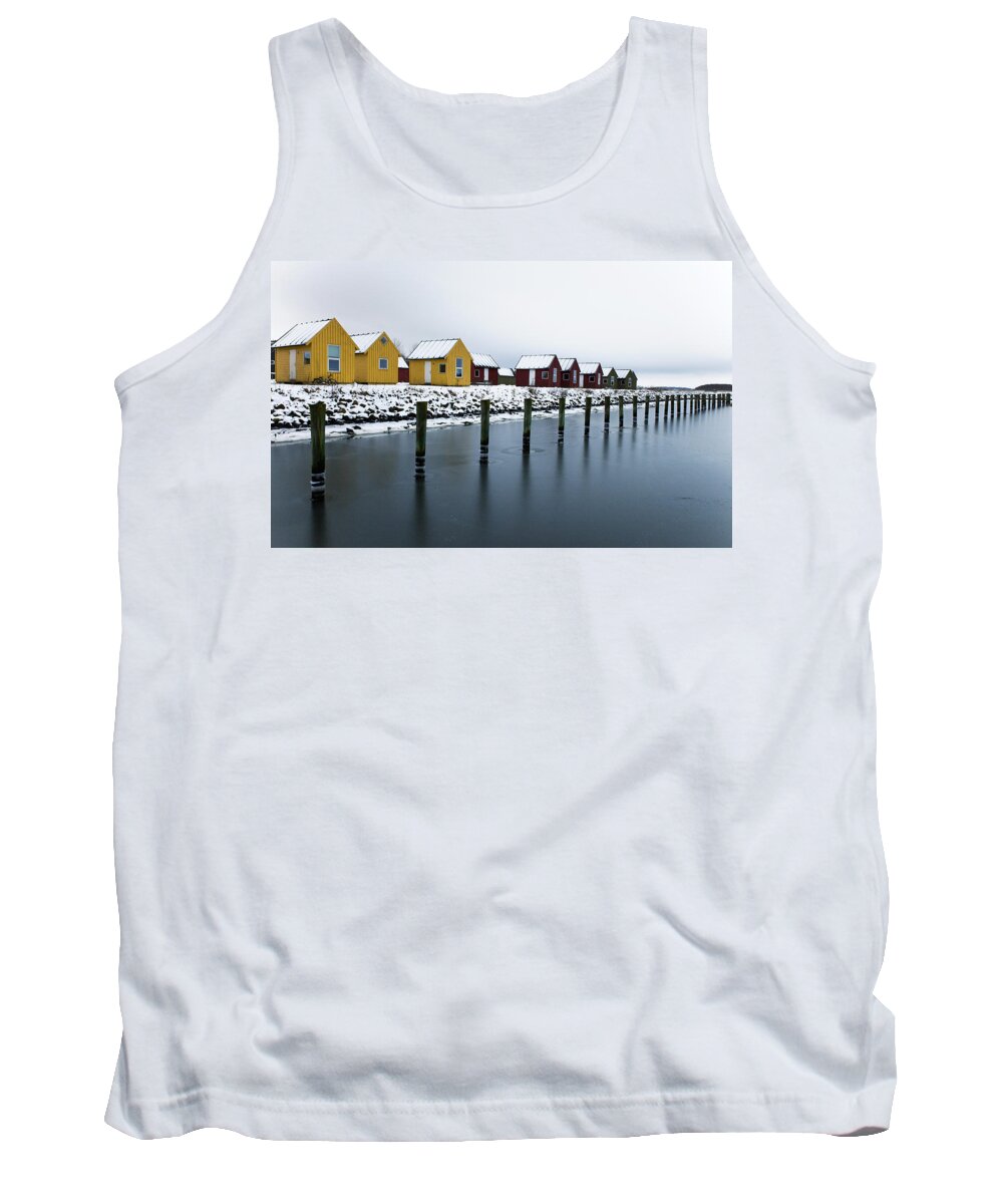 Building Tank Top featuring the photograph Cabins by the harbour by Mike Santis