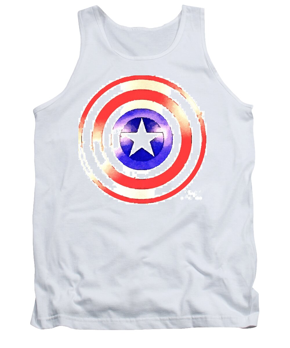 Captain America Tank Top featuring the painting Cap Am Shield by HELGE Art Gallery