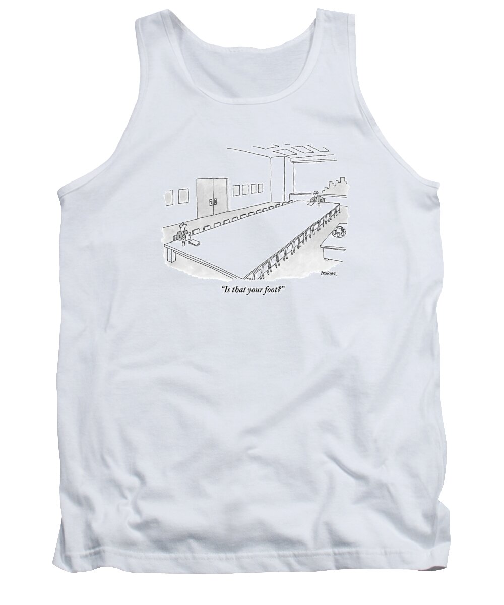 Tk. Downsizing Tank Top featuring the drawing Caption Contest. One Man Sits At The End by Jack Ziegler