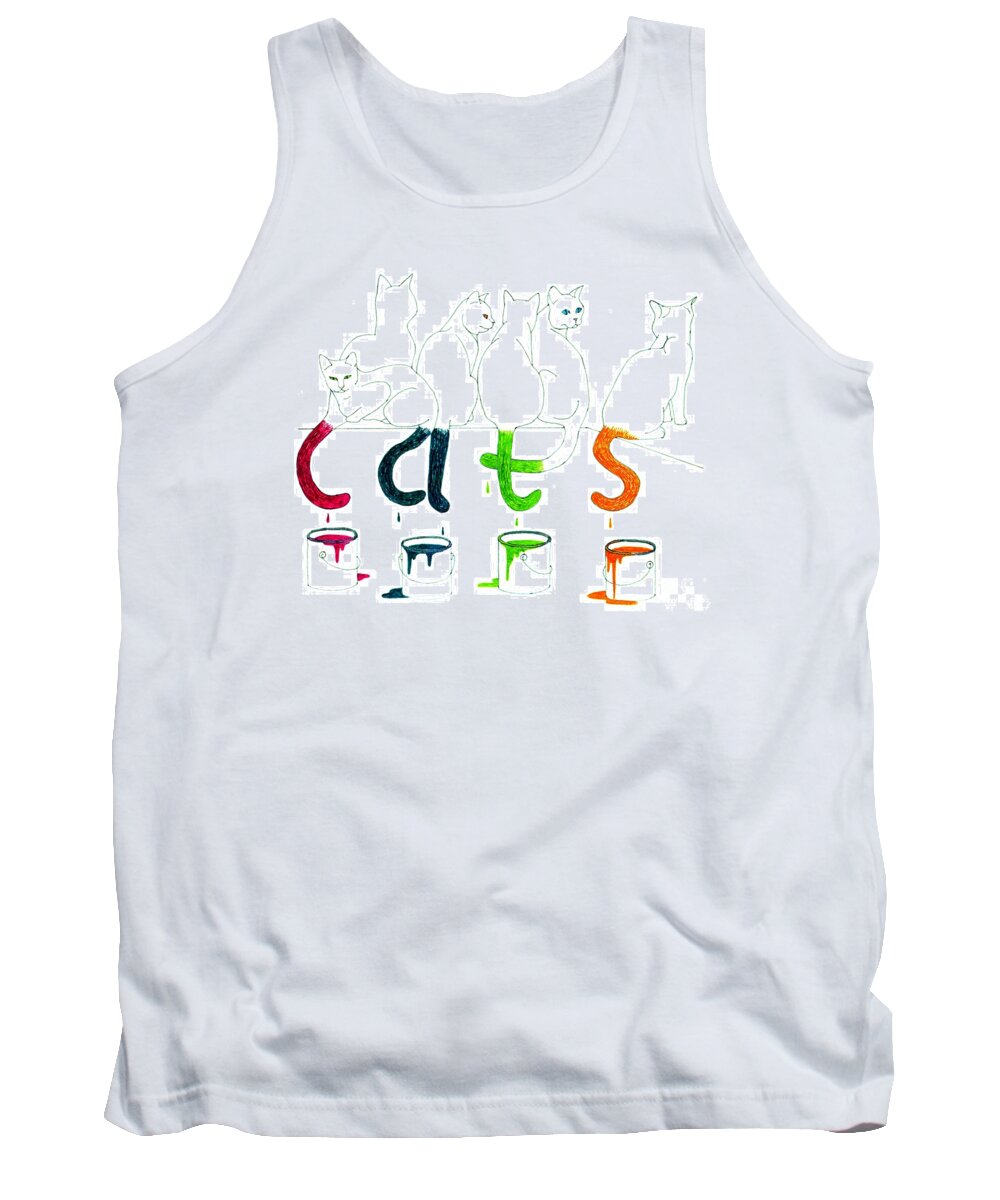 Cat Tank Top featuring the drawing Cats with Paint Cans by Patricia Overmoyer