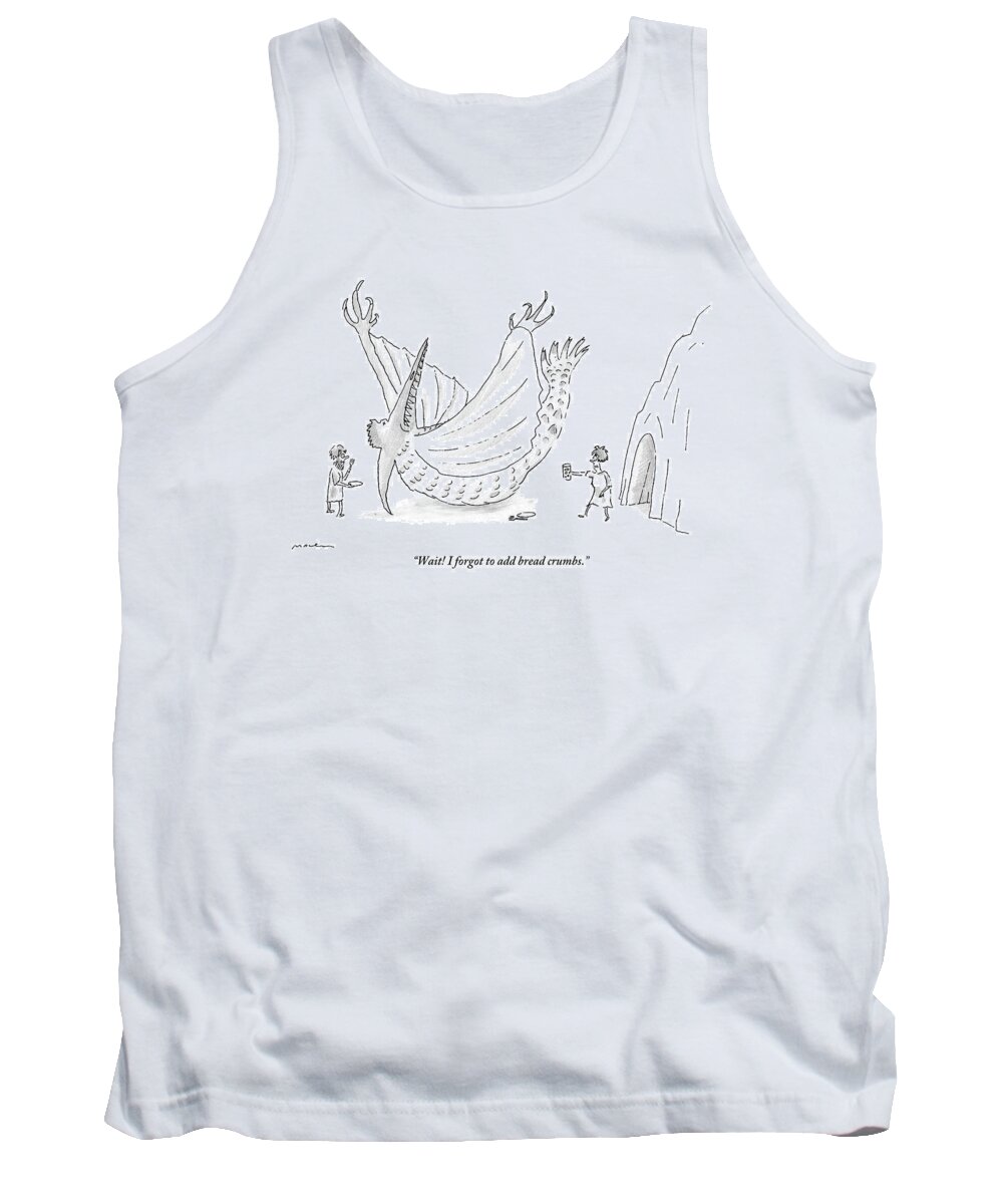 Pterodactyls Tank Top featuring the drawing Caveman And Woman Begin To Eat A Pterodactyl by Michael Maslin