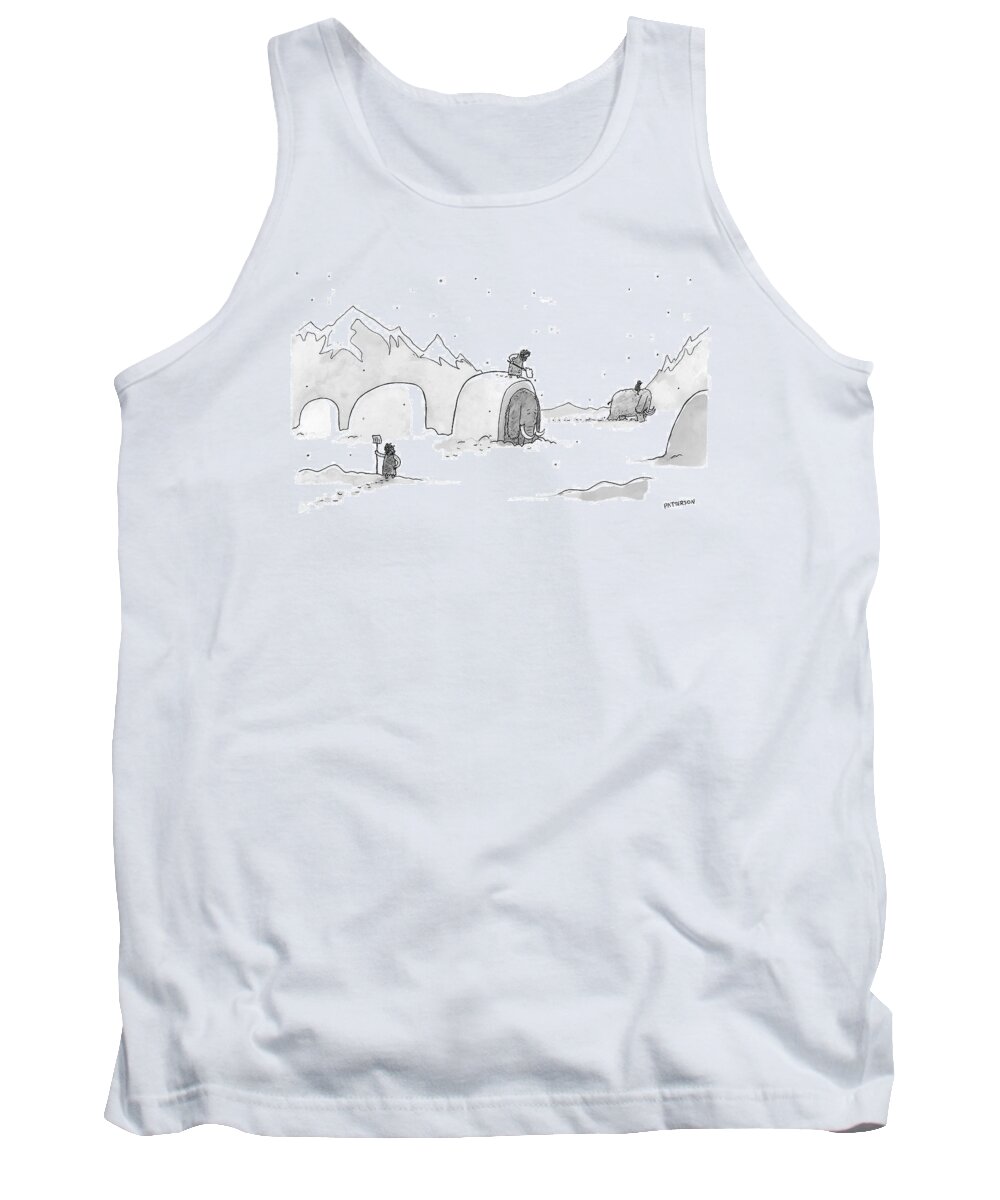 Cave Dwellers Tank Top featuring the drawing Cavemen Shoveling Out Their Woolly Mammoths by Jason Patterson