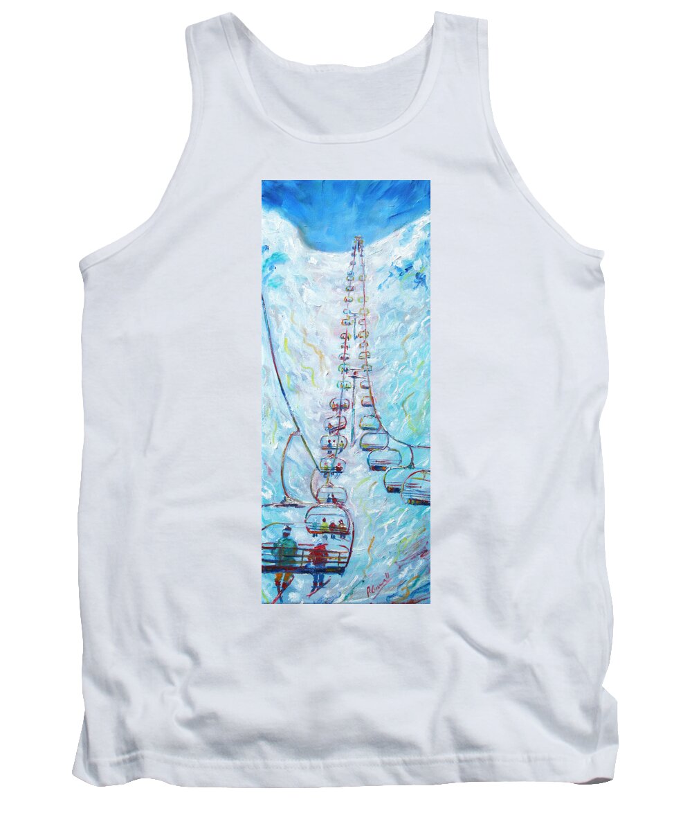 Grand Huit Chair Lift Tank Top featuring the painting Chair Lift by Pete Caswell