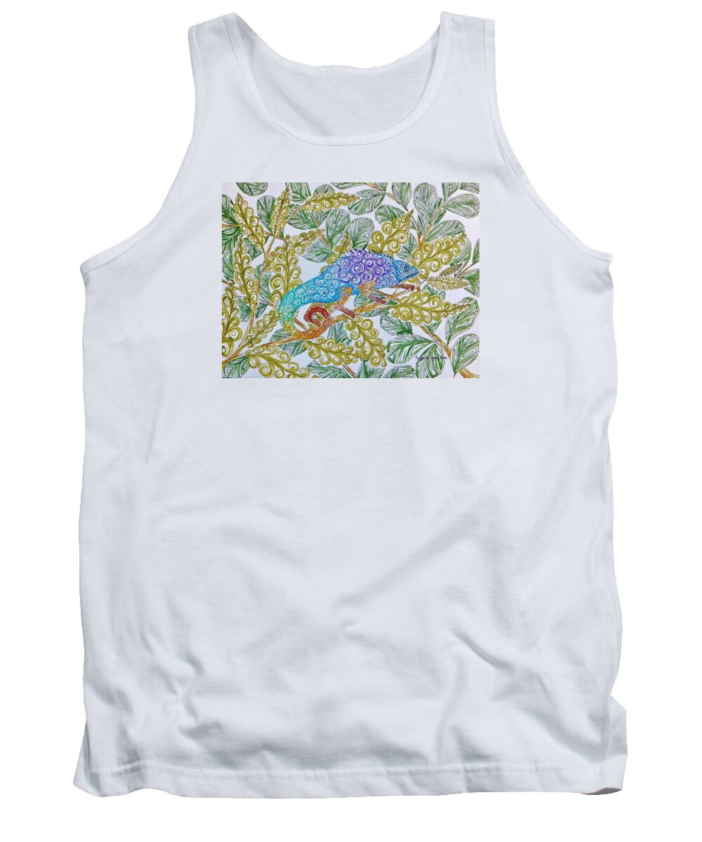 Print Tank Top featuring the painting Chameleon by Katherine Young-Beck