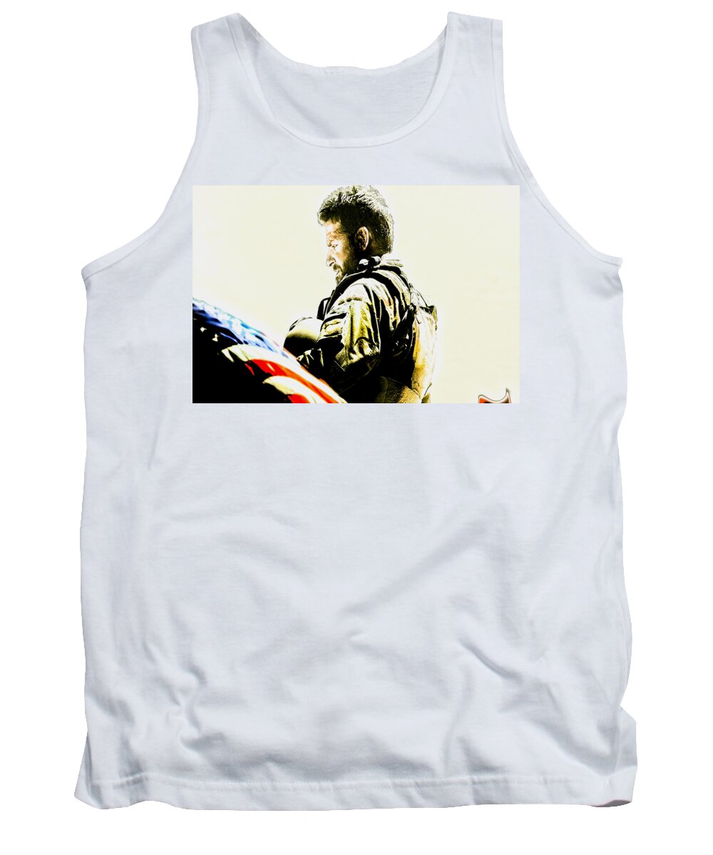 Sniper Tank Top featuring the mixed media Chris Kyle by Brian Reaves