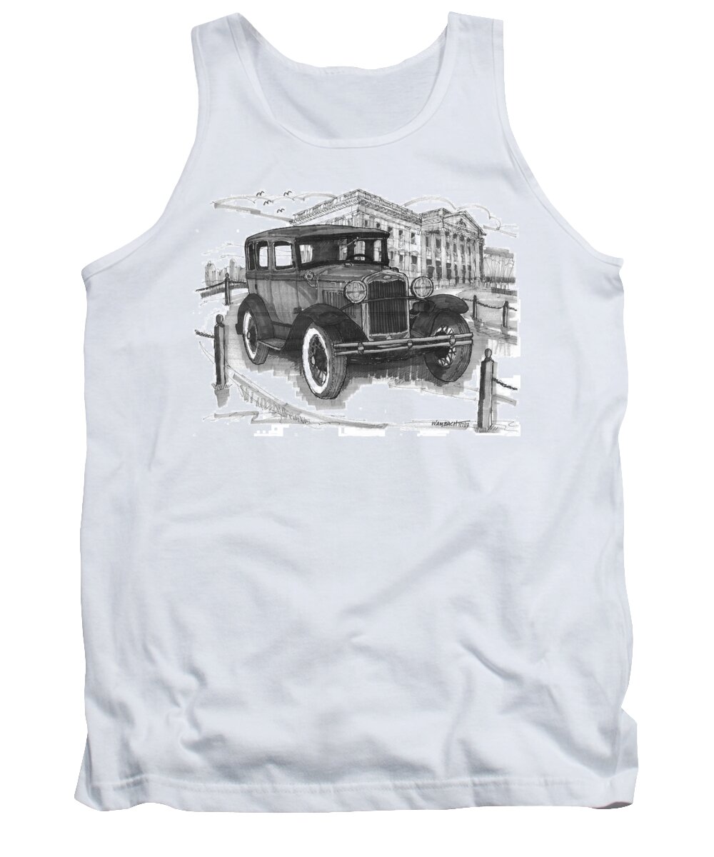Classic Auto Tank Top featuring the drawing Classic Auto with Mills Mansion by Richard Wambach