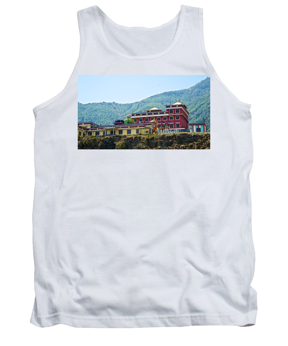 Close-up View Of Monastery From Seti River On Road From Pokhara To Mala Resort In Nepal Tank Top featuring the photograph Close-up View of Monastery from Seti River on Road to Mala Resort-Nepal by Ruth Hager