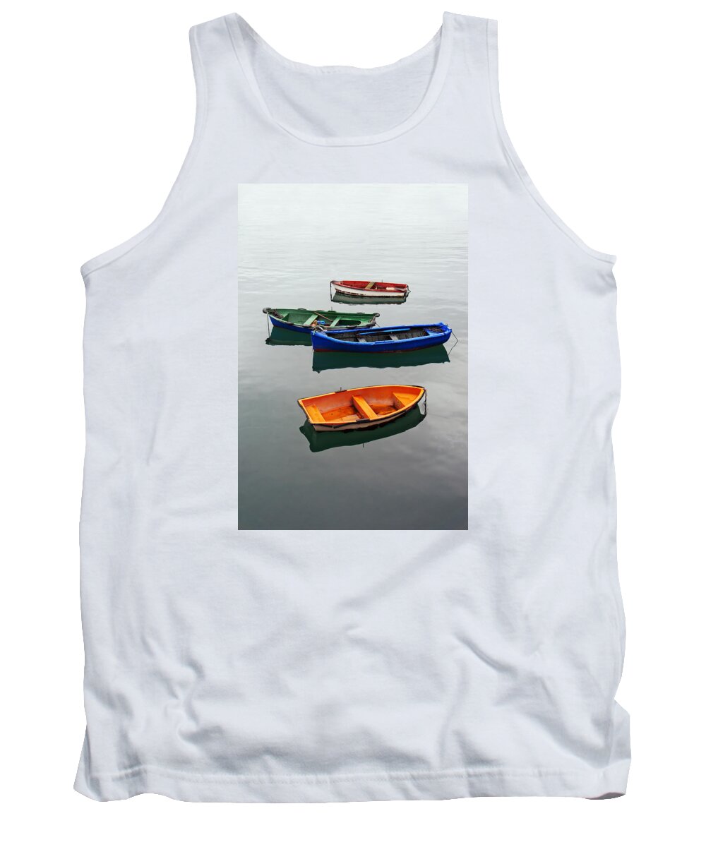 Fishing Tank Top featuring the photograph colorful boats on Santurtzi by Mikel Martinez de Osaba