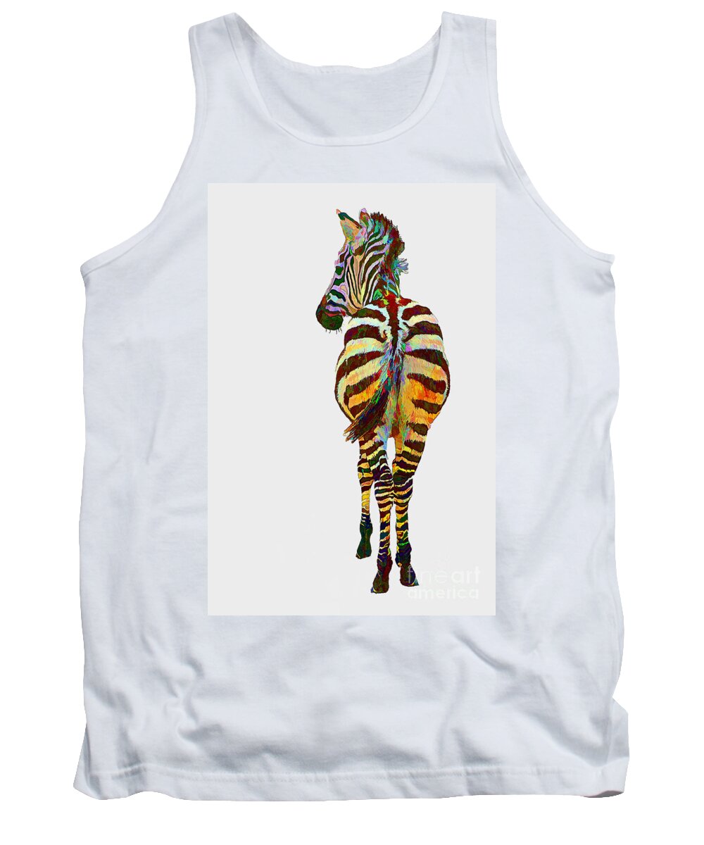 Animal Tank Top featuring the mixed media Colorful Zebra by Teresa Zieba