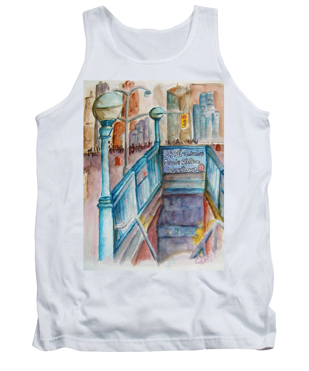 Nyc Tank Top featuring the painting Columbus Circle Subway Stop by Elaine Duras