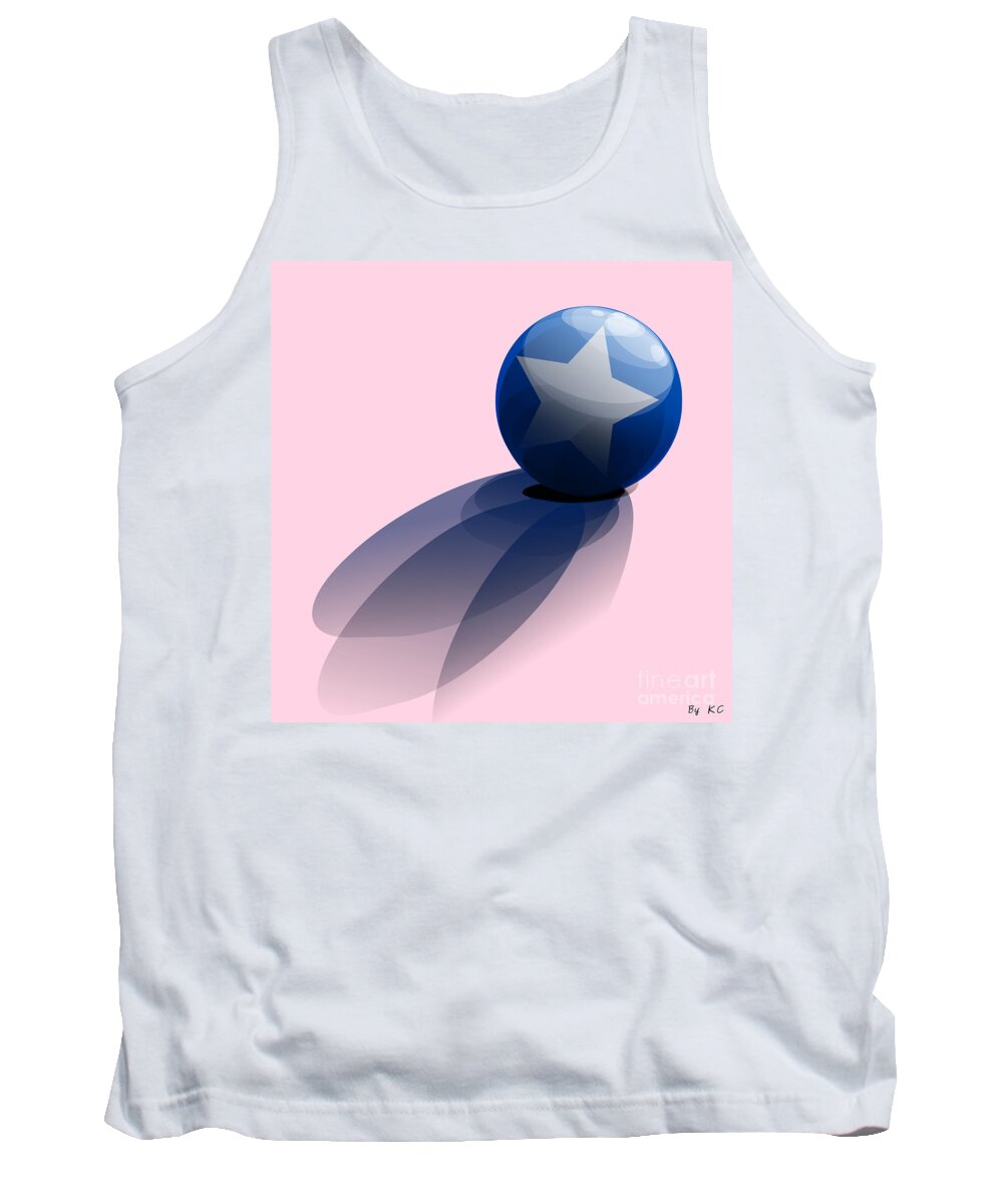 Pink Tank Top featuring the digital art Blue Ball decorated with Star by Vintage Collectables