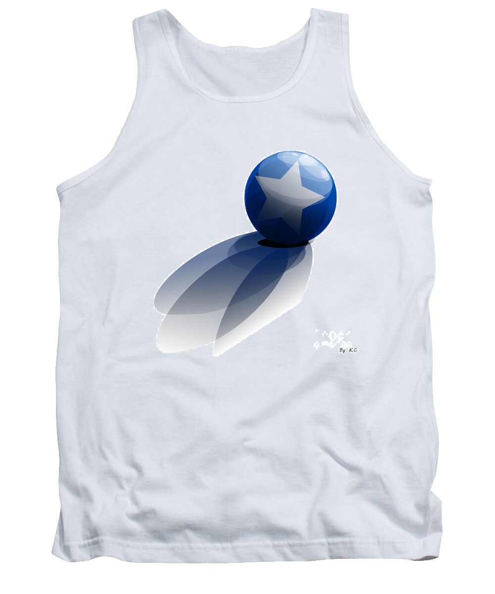 Blue Tank Top featuring the digital art Blue Ball decorated with star grass white background by Vintage Collectables