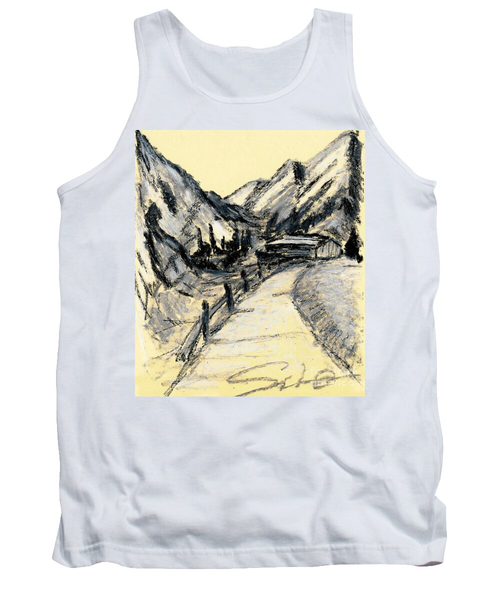 Oil Pastels Tank Top featuring the painting Cottage In The Mountain by Lidija Ivanek - SiLa