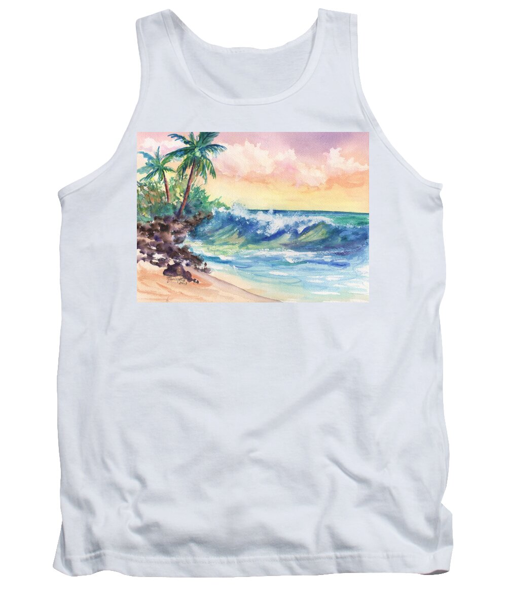Ocean Waves Tank Top featuring the painting Crashing Waves at Sunrise by Marionette Taboniar