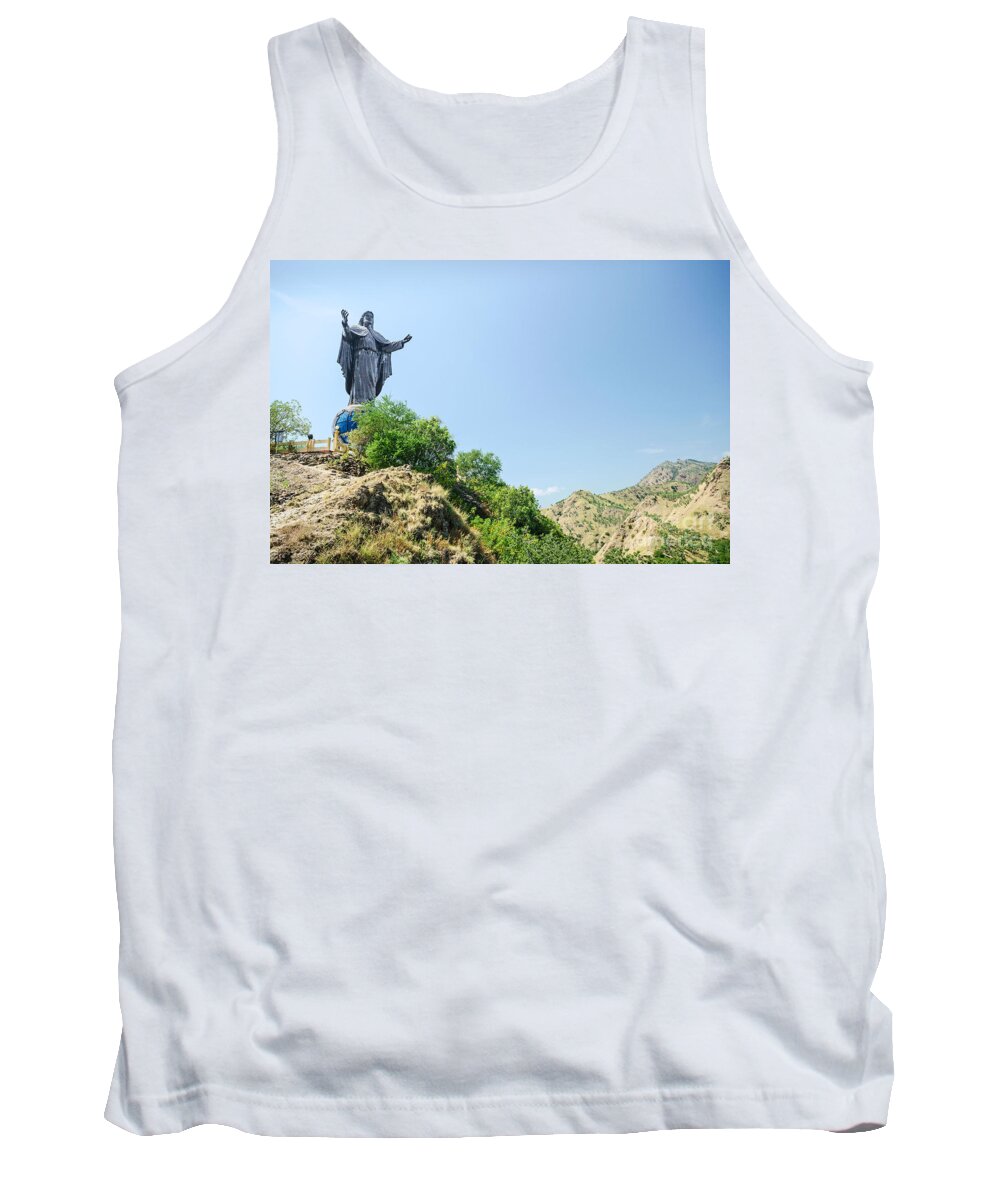 Cristo Tank Top featuring the photograph Cristo Rei Statue Near Dili East Timor Timor Leste by JM Travel Photography