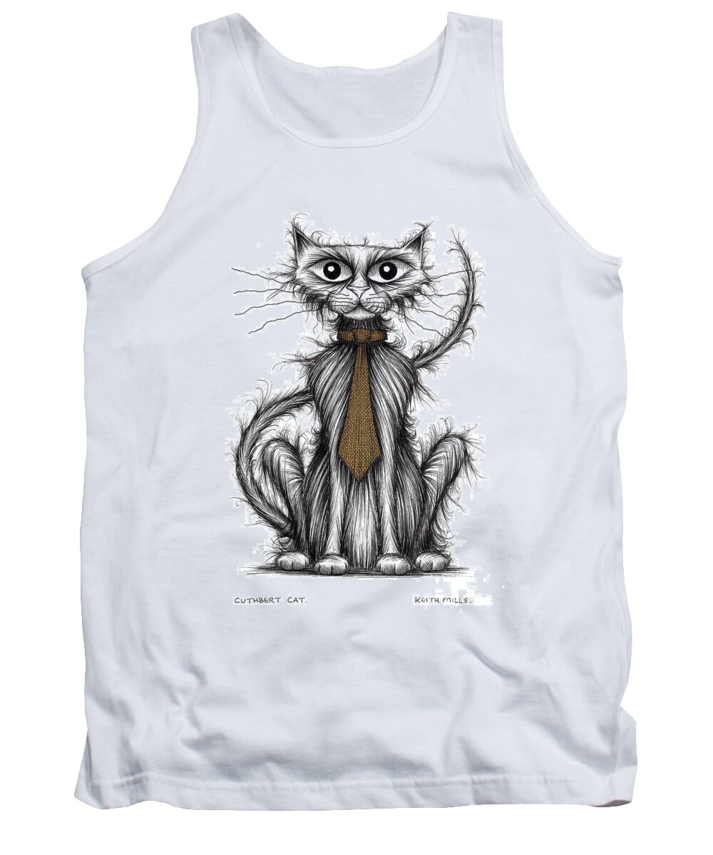 Cat Tank Top featuring the drawing Cuthbert cat by Keith Mills