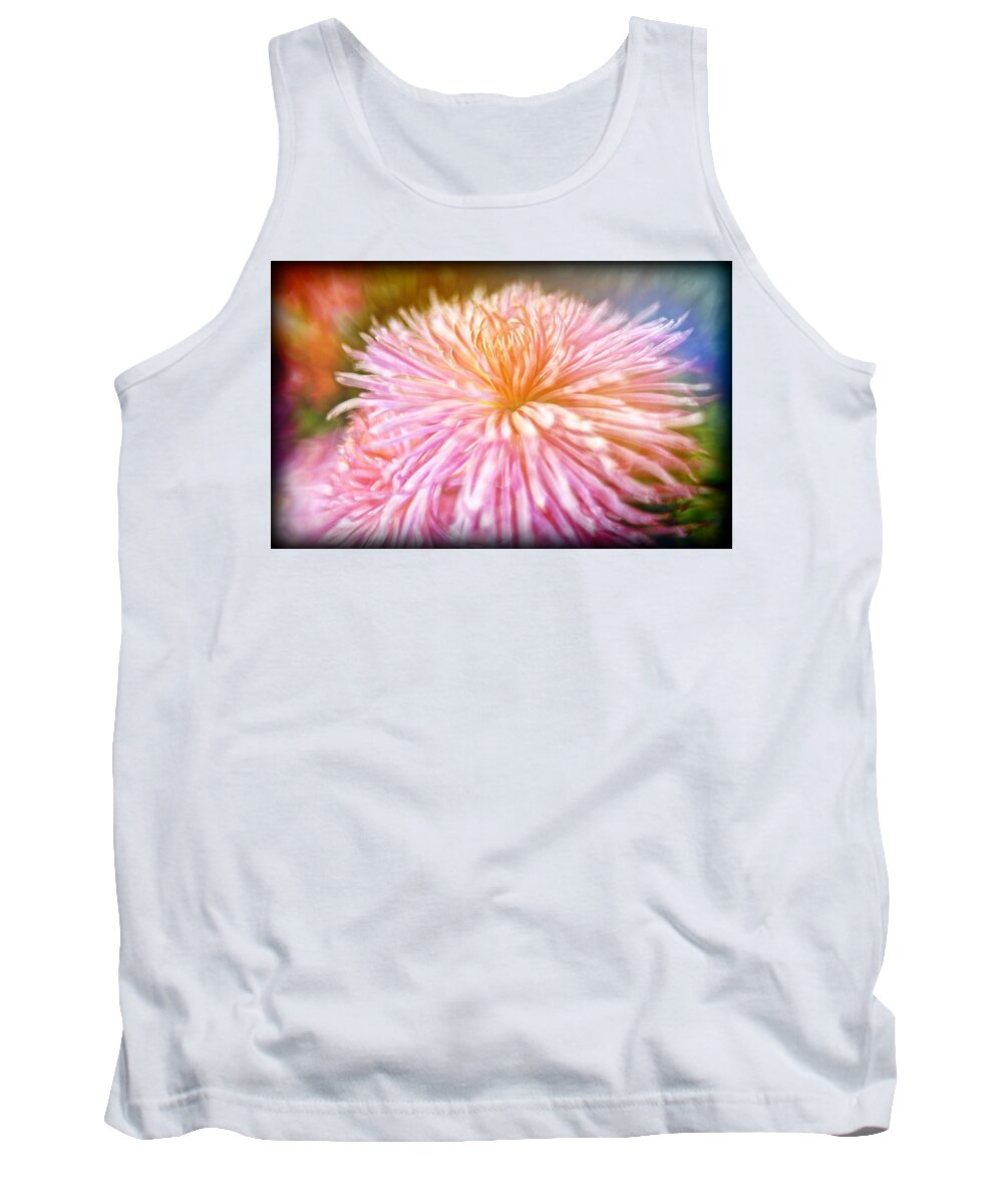 Pink Tank Top featuring the digital art Dreamy Pink Chrysanthemum by Lilia S