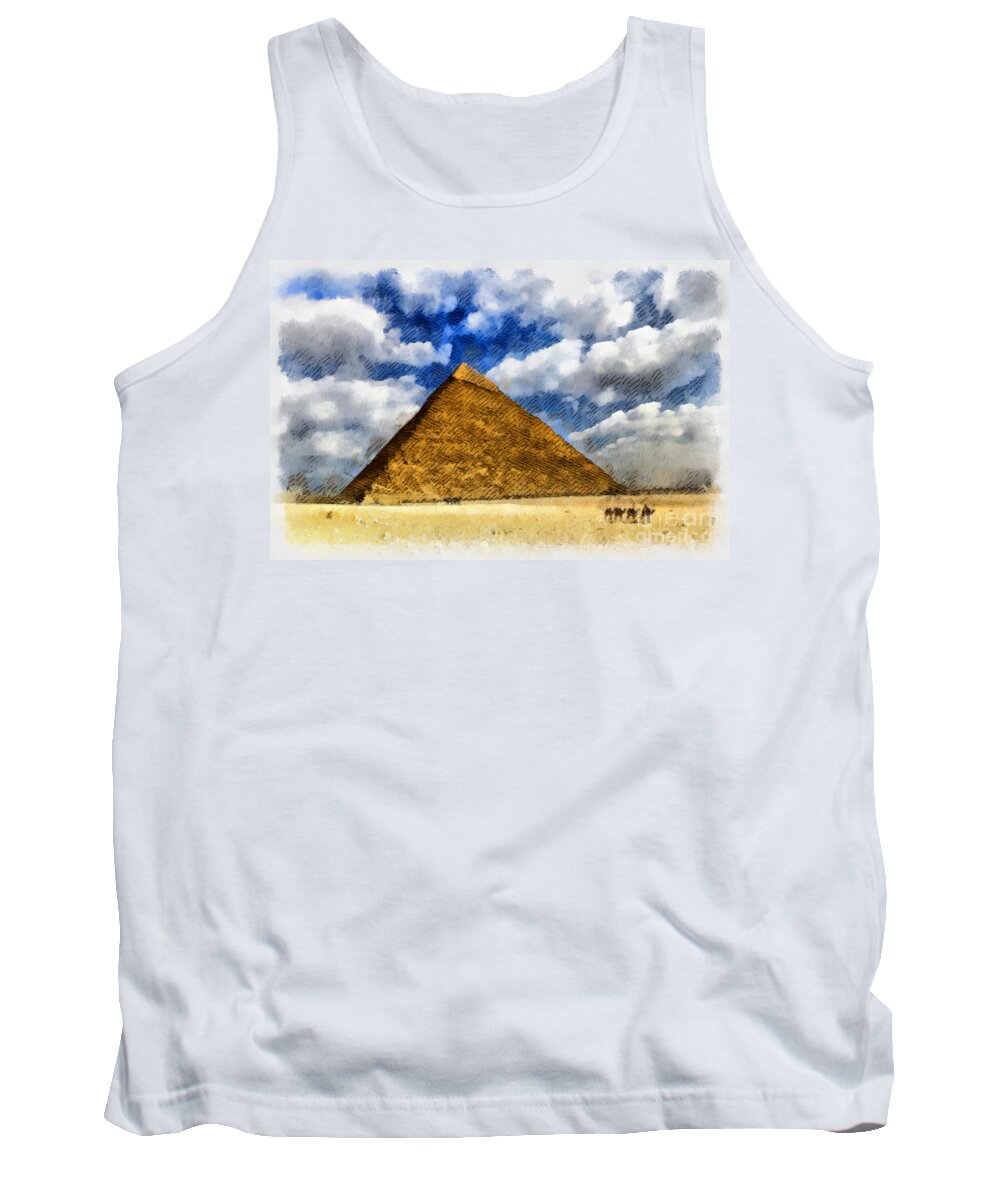 Pyramids Tank Top featuring the digital art Egyptian pyramid by Sophie McAulay