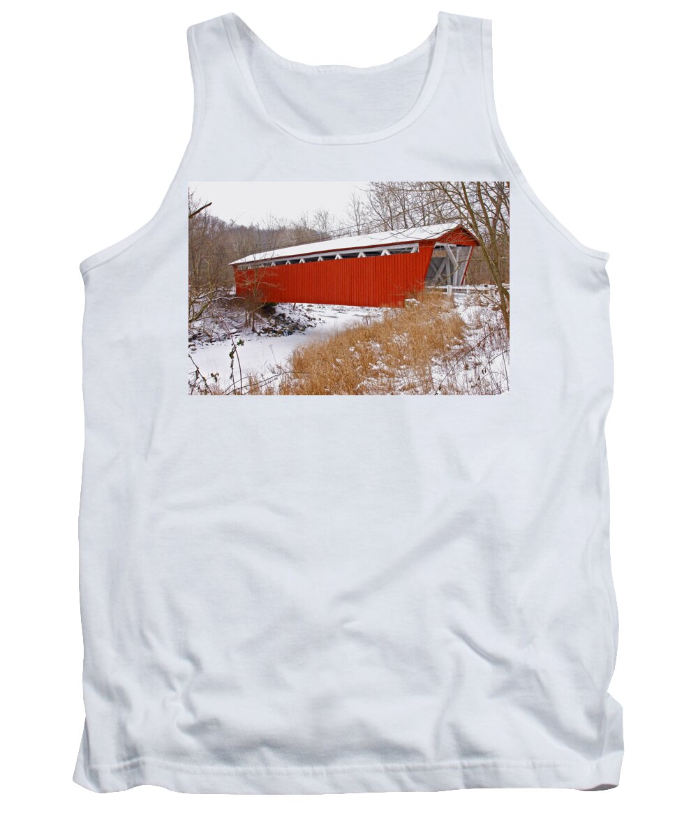 Ohio Tank Top featuring the photograph Everett Rd. Covered Bridge in Winter by Jack R Perry