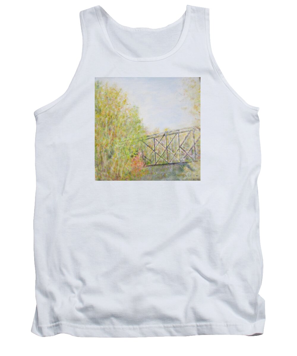 Impressionism Tank Top featuring the painting Fall Foliage and Bridge in NH by Glenda Crigger
