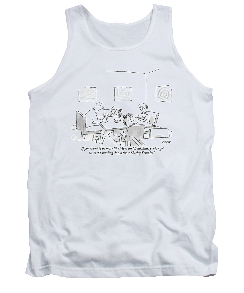 Parents Tank Top featuring the drawing Family Around Table by Jack Ziegler