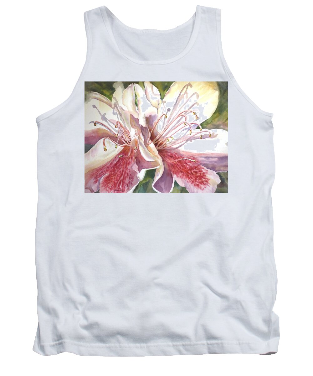 Azaleas Tank Top featuring the painting First Thoughts of Spring by Roxanne Tobaison