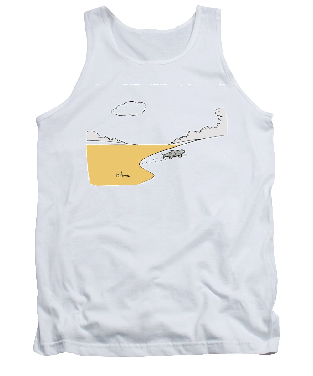 Cartoon Tank Top featuring the drawing Fish Walking Out Of Toxic Water by Kaamran Hafeez