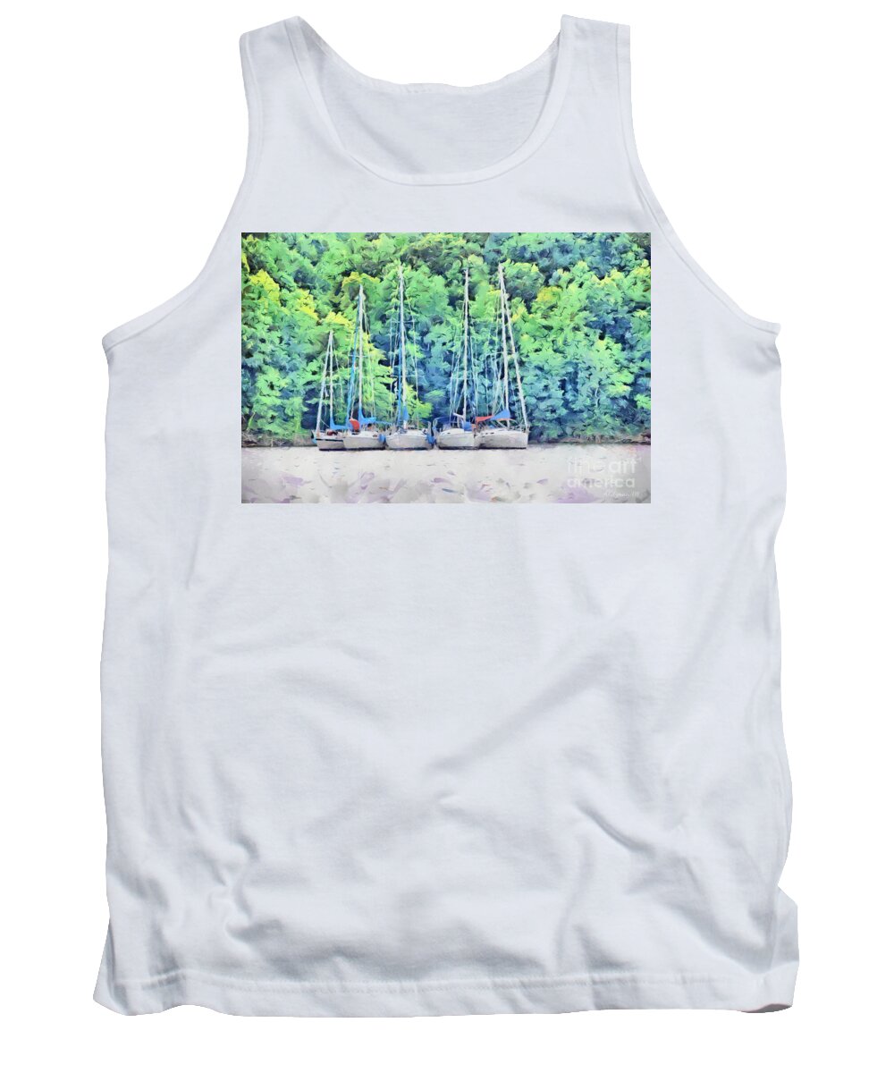 Sailing Tank Top featuring the painting Five Sailboats by Anne Kitzman