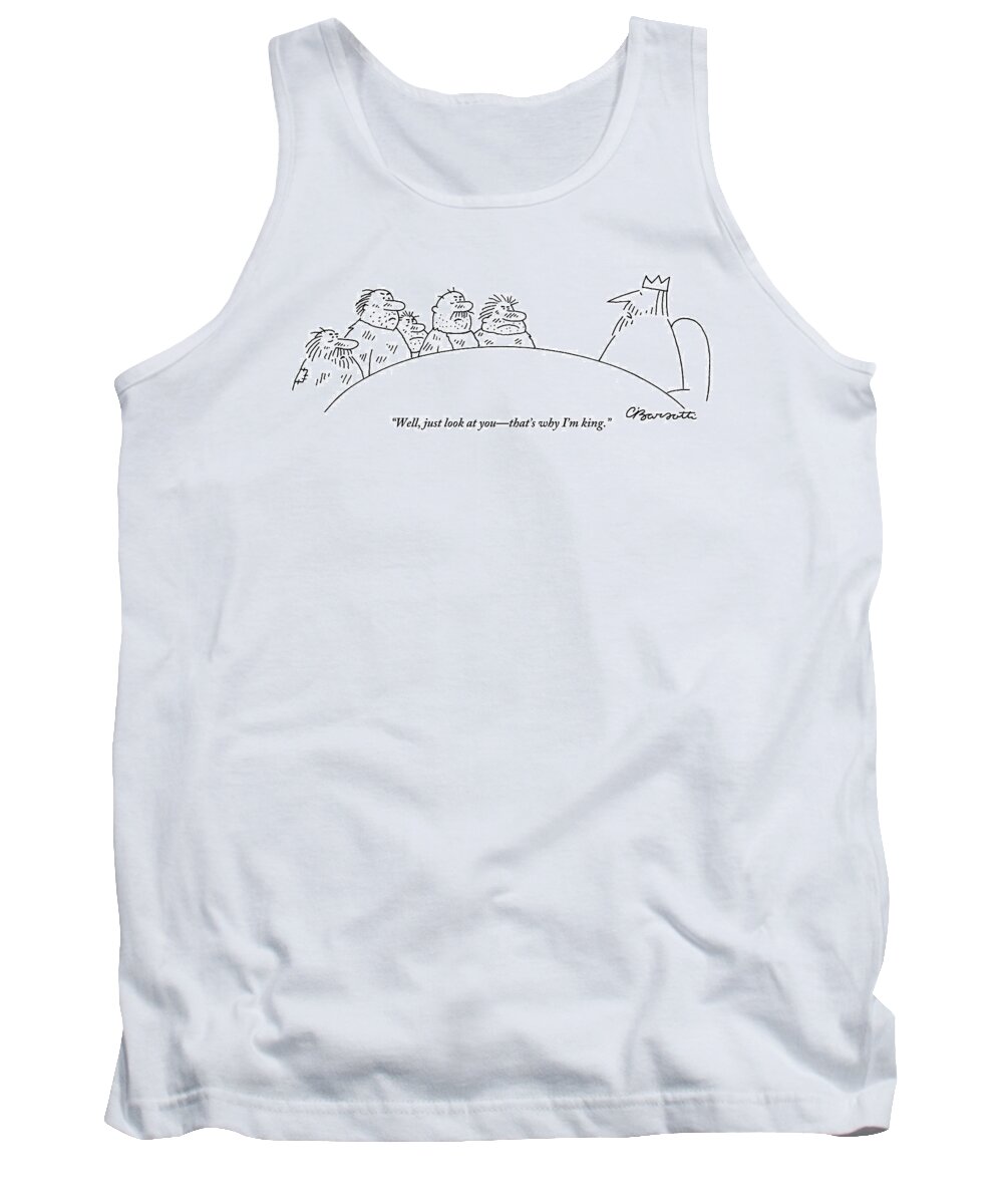 Royalty Tank Top featuring the drawing Five Scruffy Looking Men Sit At A Round Table by Charles Barsotti
