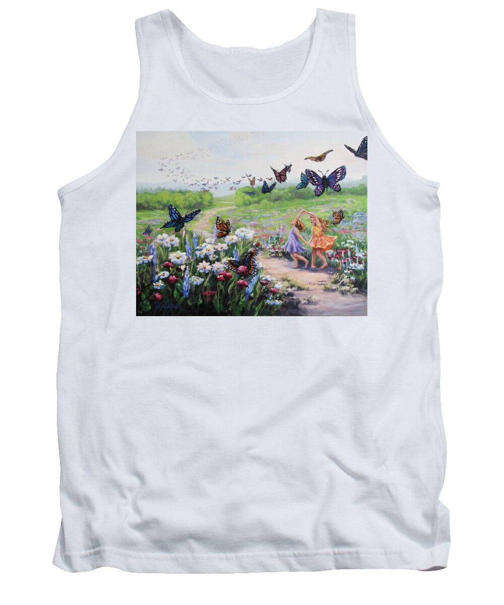 Girls Tank Top featuring the painting Flutterby Dreams by Karen Ilari