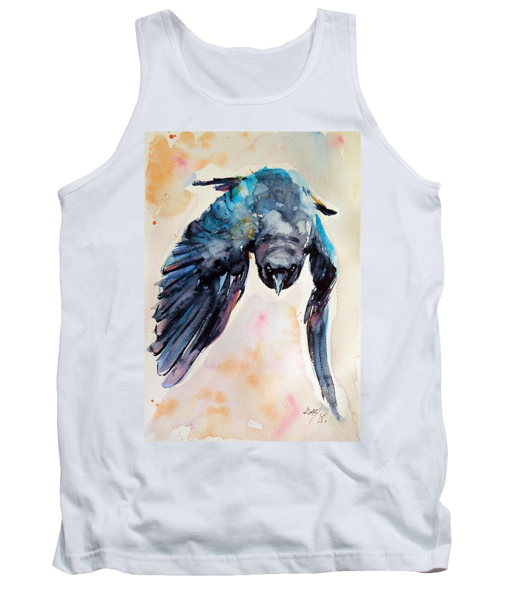 Crow Tank Top featuring the painting Flying crow by Kovacs Anna Brigitta