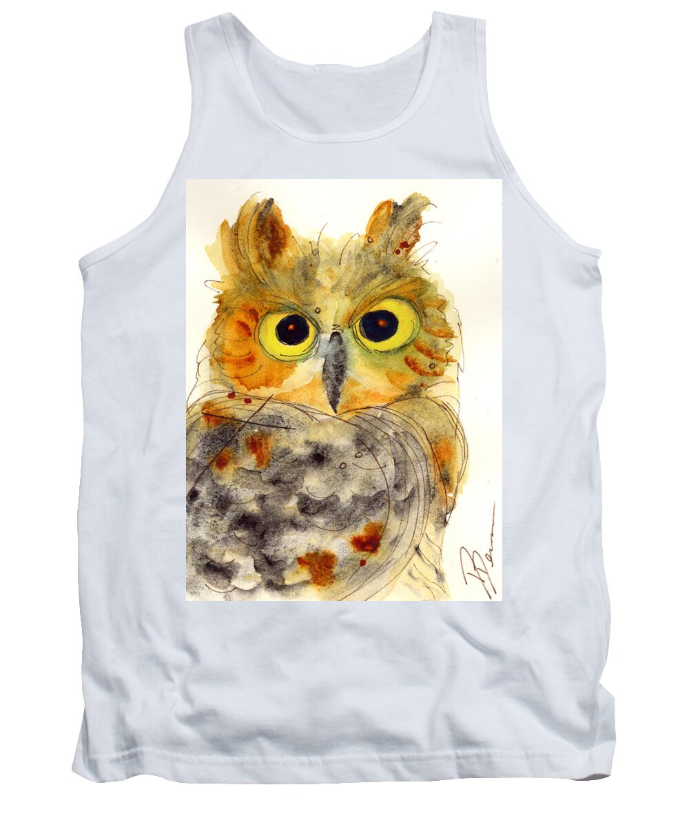 Owl Watercolor Tank Top featuring the painting Flying Tiger by Dawn Derman