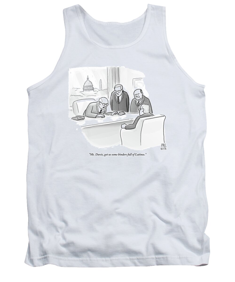 Politics Tank Top featuring the drawing Four Old Washington Bureaucrats Stand Over A Desk by Paul Noth