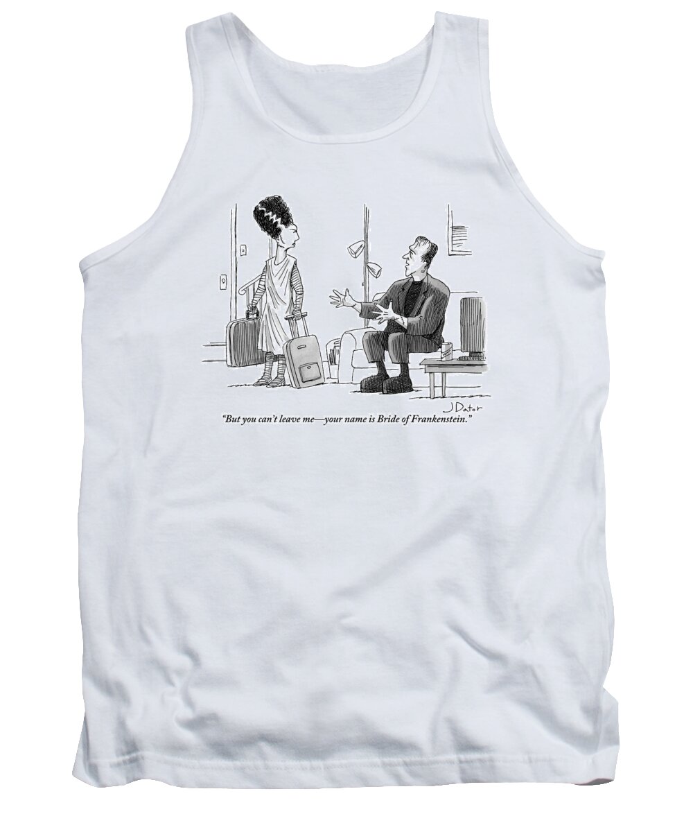 Frankenstein Tank Top featuring the drawing Frankenstein Sits On A Couch Motioning by Joe Dator
