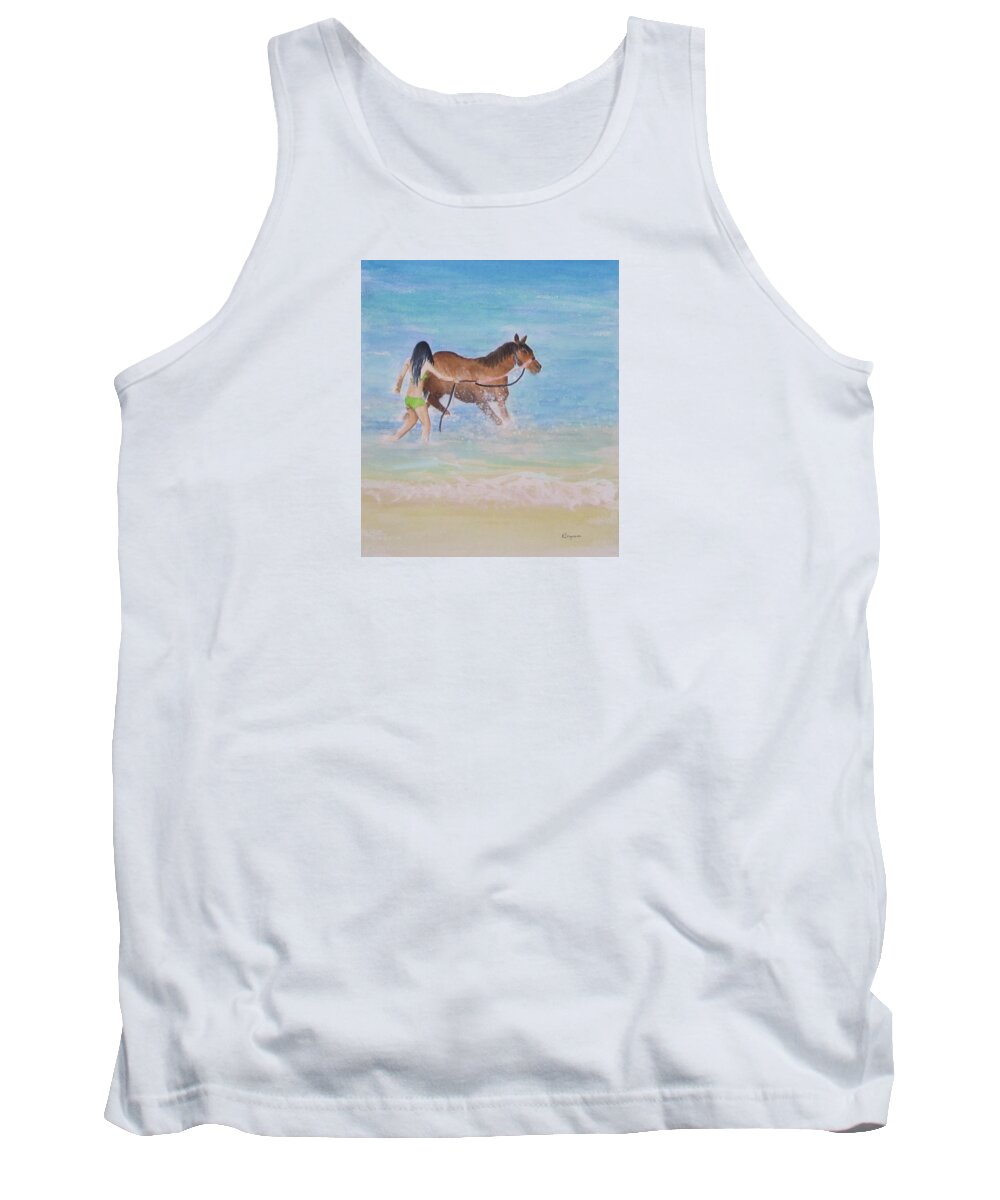 Seascape Tank Top featuring the painting Fun on the Beach by Elvira Ingram