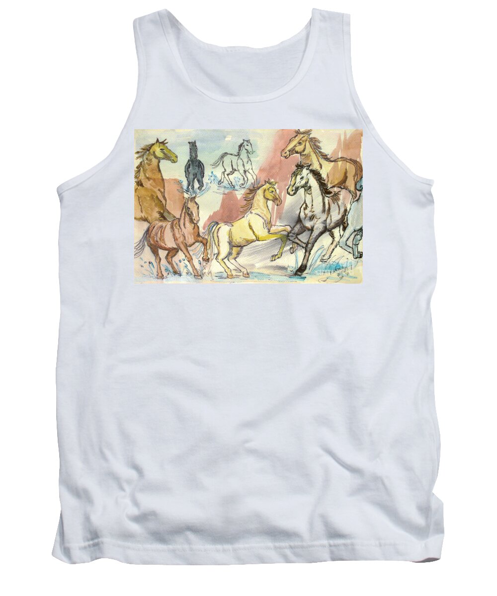 Horses Tank Top featuring the painting Golden Mare by Carol Oufnac Mahan