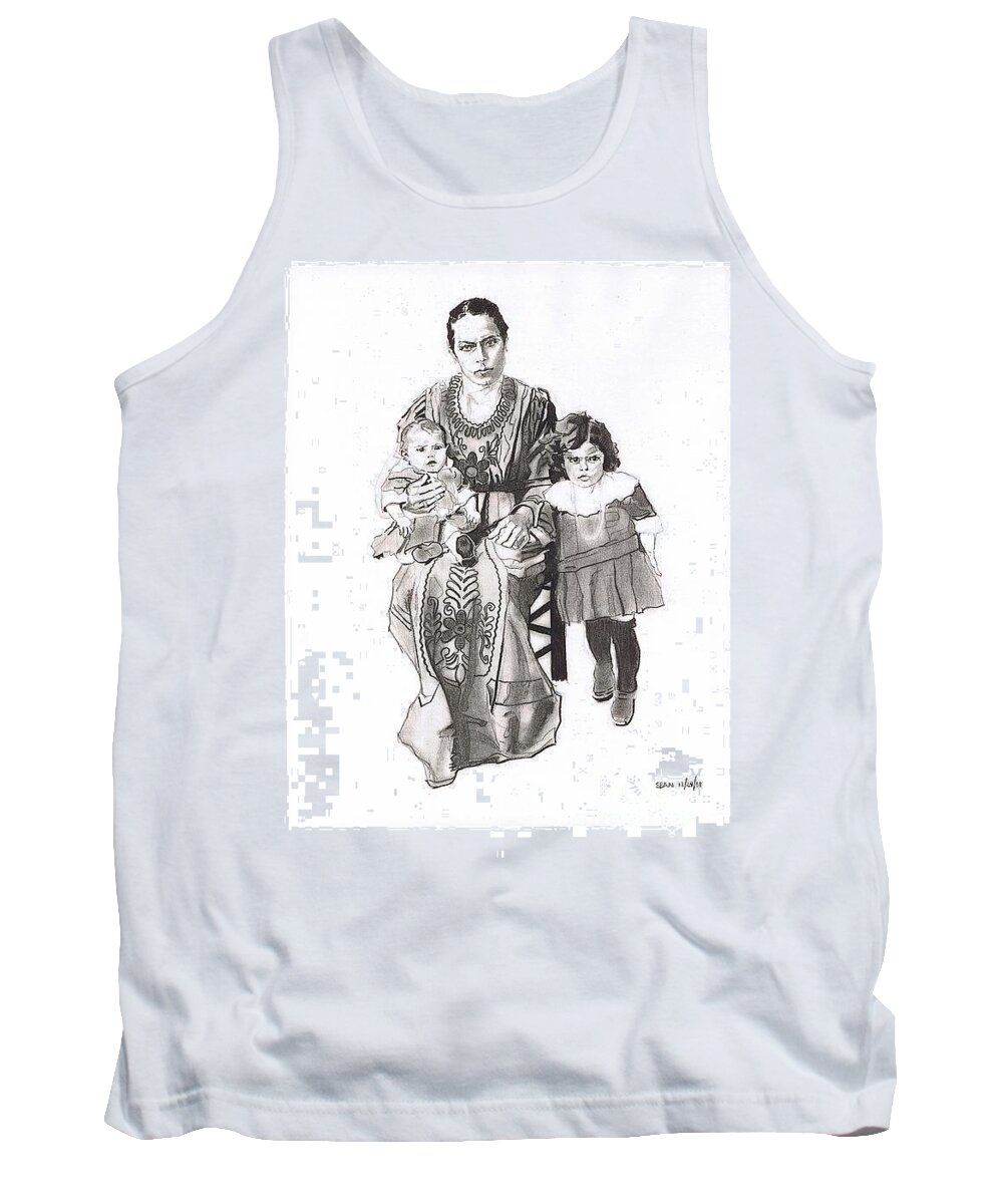Charcoal Pencil On Paper Tank Top featuring the drawing Grandma's Family by Sean Connolly