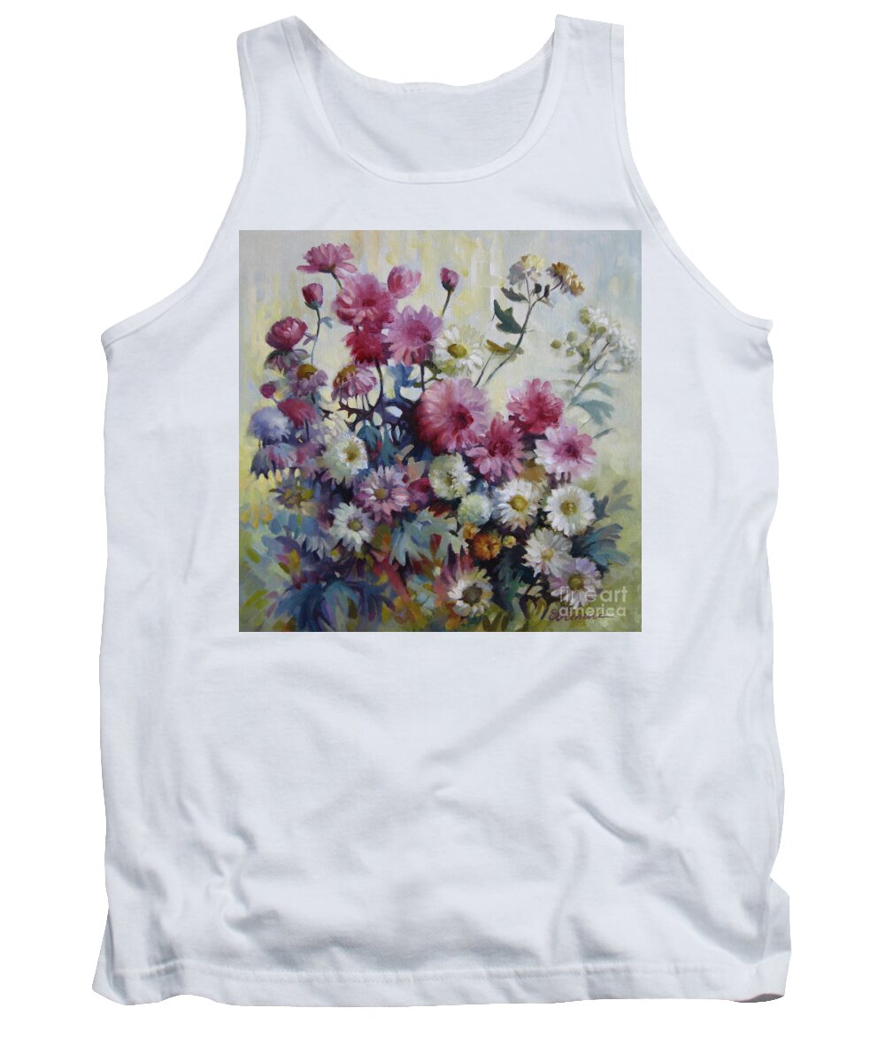 Chrisanthemums Tank Top featuring the painting Harmonies of autumn by Elena Oleniuc
