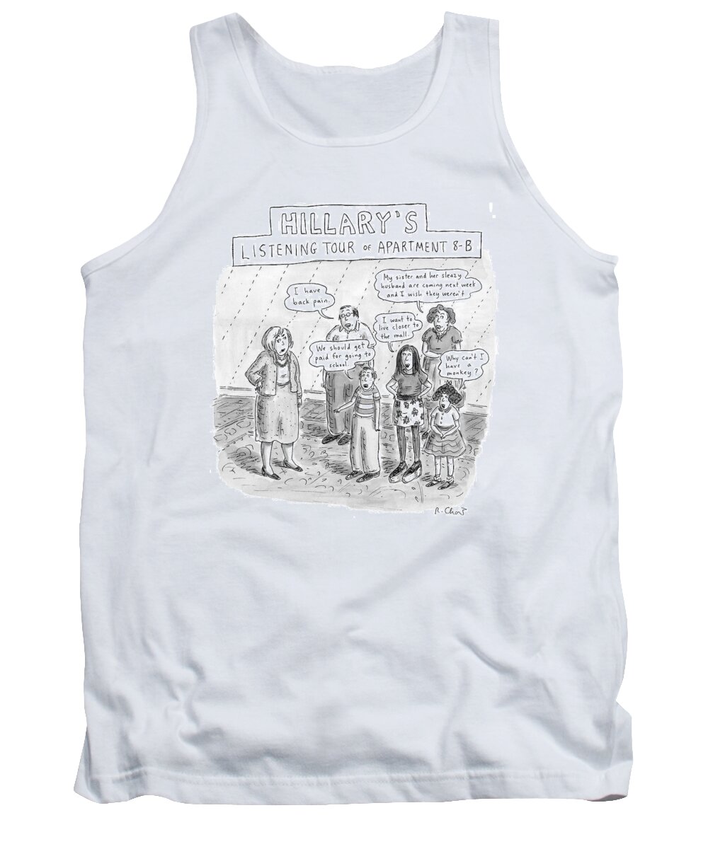Washington Tank Top featuring the drawing 'hillary's Listening Tour Of Apartment 8-b' by Roz Chast