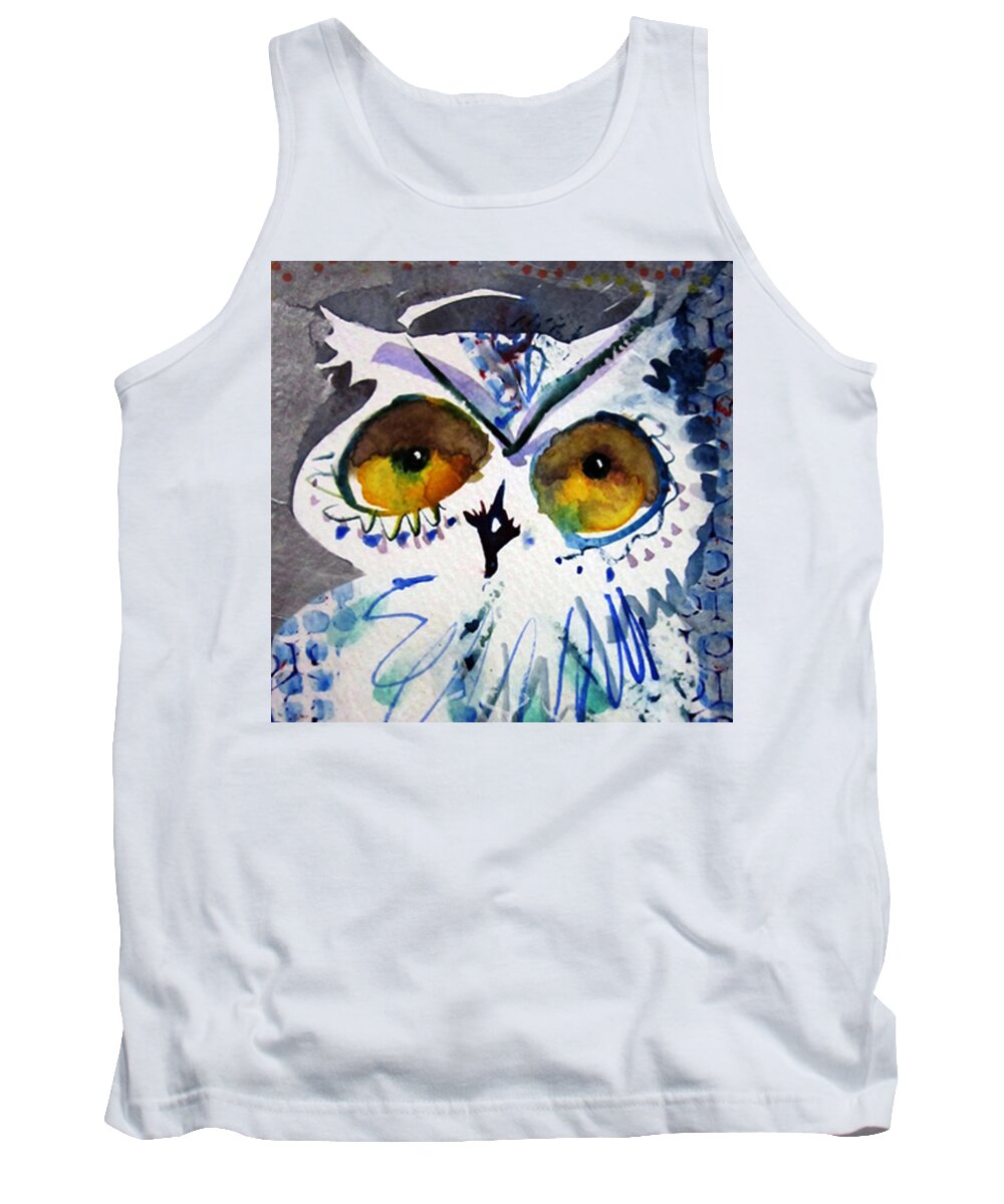 Moon Tank Top featuring the painting Hoot Cropped by Laurel Bahe