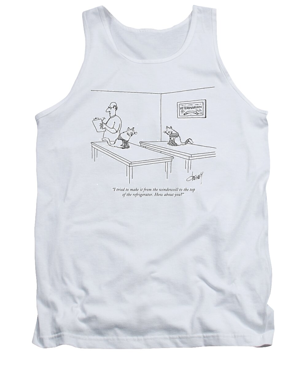 Pets Tank Top featuring the drawing I Tried To Make It From The Windowsill To The Top by Tom Cheney