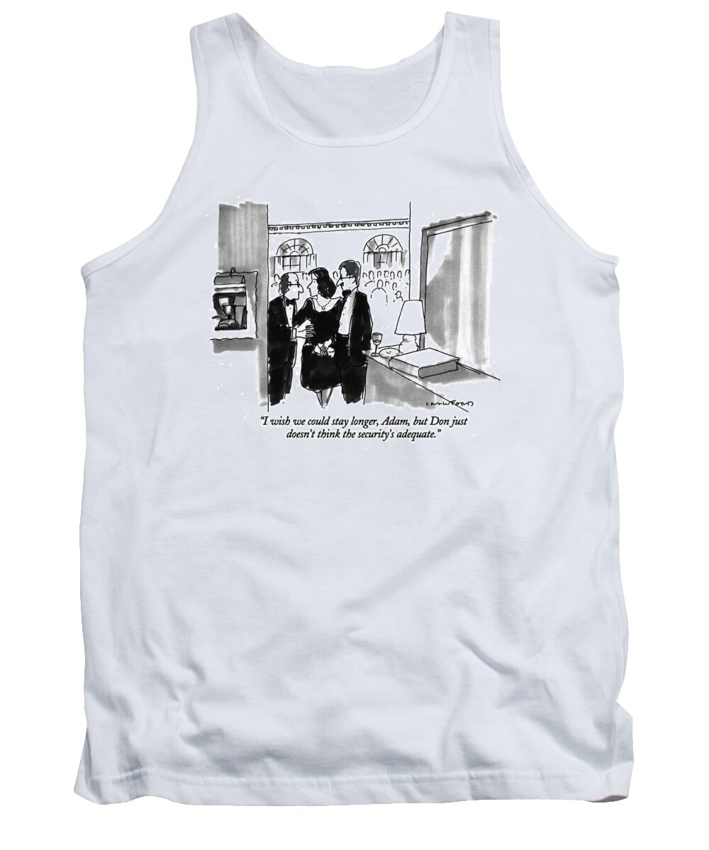 (couple Leaving Dinner Party)
Couples Tank Top featuring the drawing I Wish We Could Stay Longer by Michael Crawford