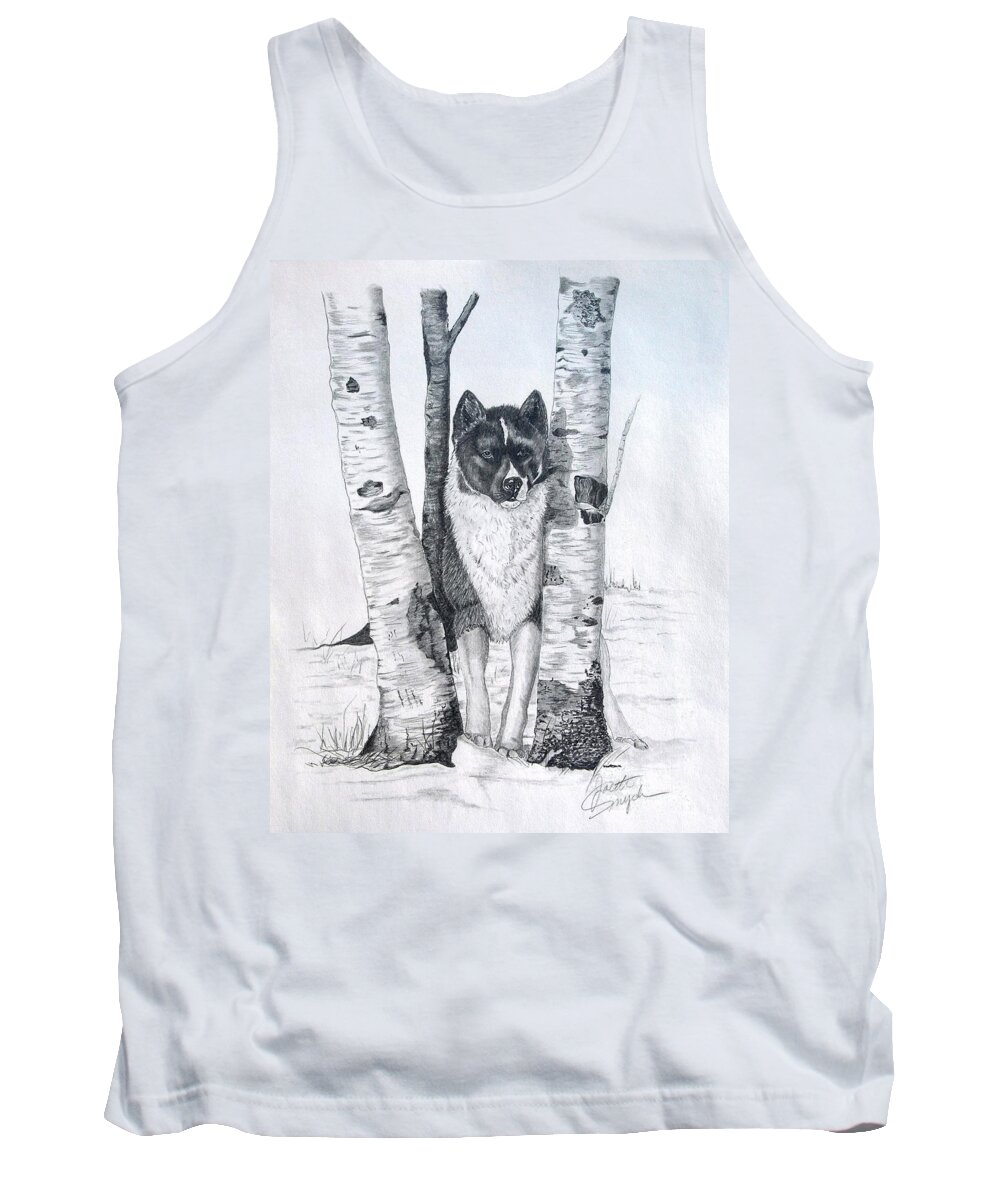 Dog Prints Tank Top featuring the drawing Ihasa in the Woods by Joette Snyder